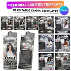 10 Memorial Black Lighter Canva Editable Template, In Loving Memory Template, RIP Lighter Label, Memorial Funeral Keeksake,Digital Download - Editable Memorial Canva Template