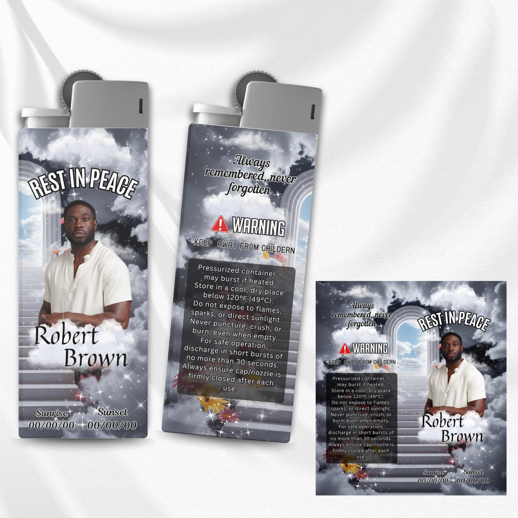 10 Memorial Black Lighter Canva Editable Template, In Loving Memory Template, RIP Lighter Label, Memorial Funeral Keeksake,Digital Download - Editable Memorial Canva Template