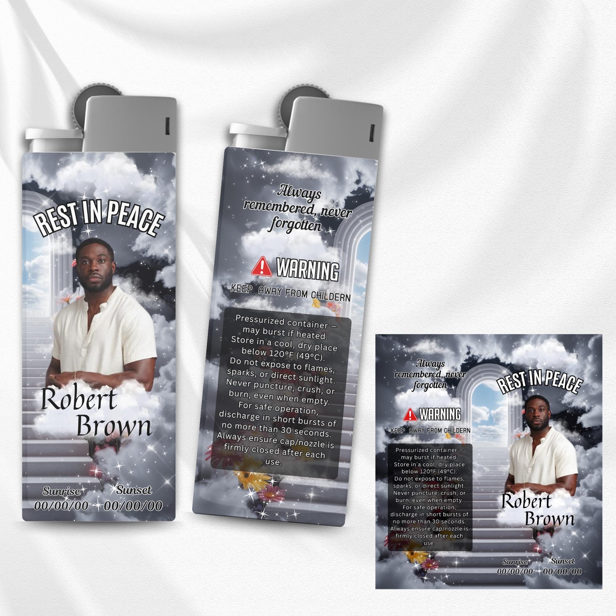 10 Memorial Black Lighter Canva Editable Template, In Loving Memory Template, RIP Lighter Label, Memorial Funeral Keeksake,Digital Download - Editable Memorial Canva Template