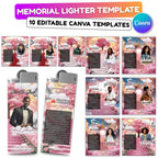 10 Memorial Pink Lighter Canva Editable Template, In Loving Memory Template, RIP Lighter Label, Memorial Funeral Keeksake,Digital Download - Editable Memorial Canva Template