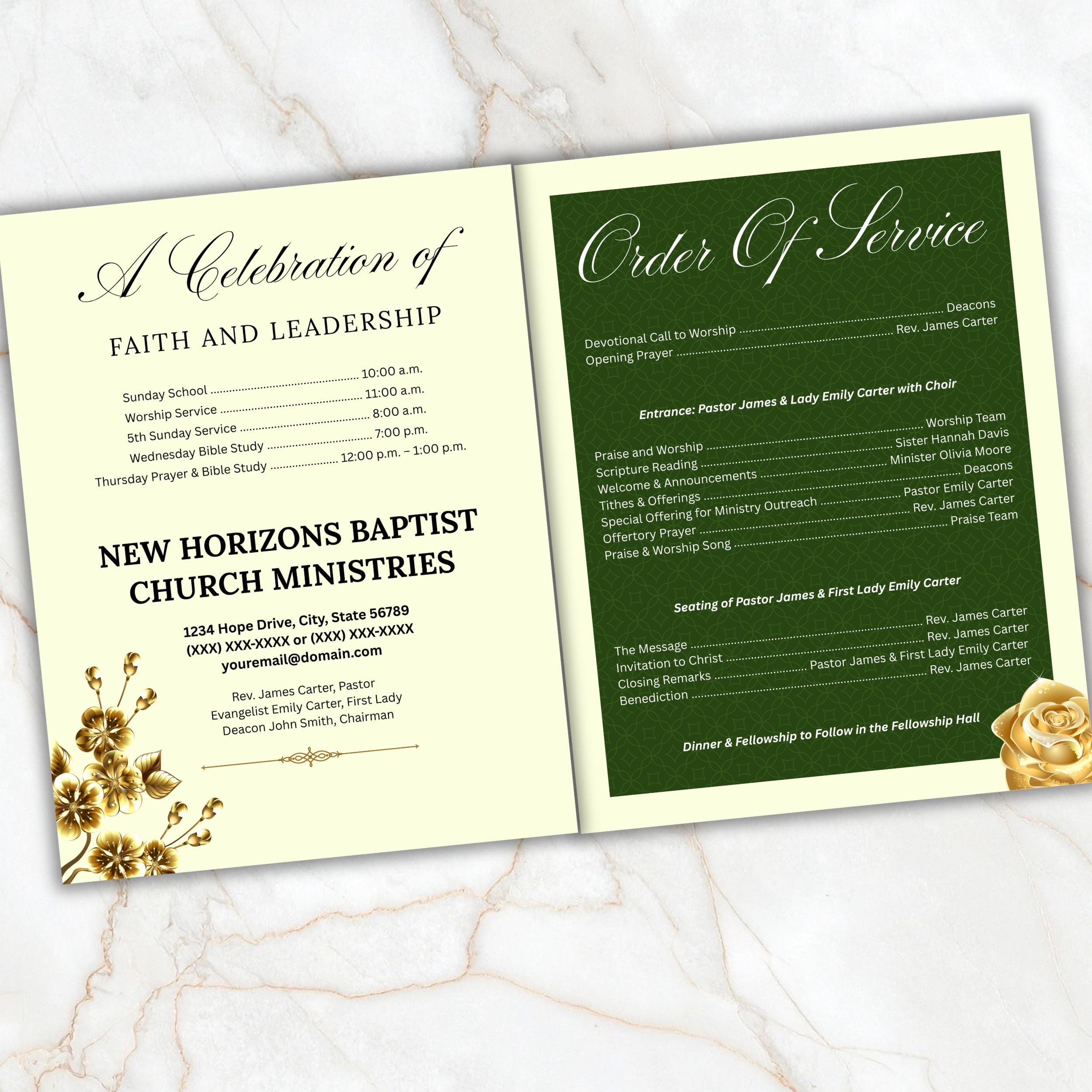 4 Pages Pastoral Anniversary Program Template, Bi-Fold Funeral Program, Church Program Template, Obituary Celebration Of Life Program - Editable Memorial Canva Template
