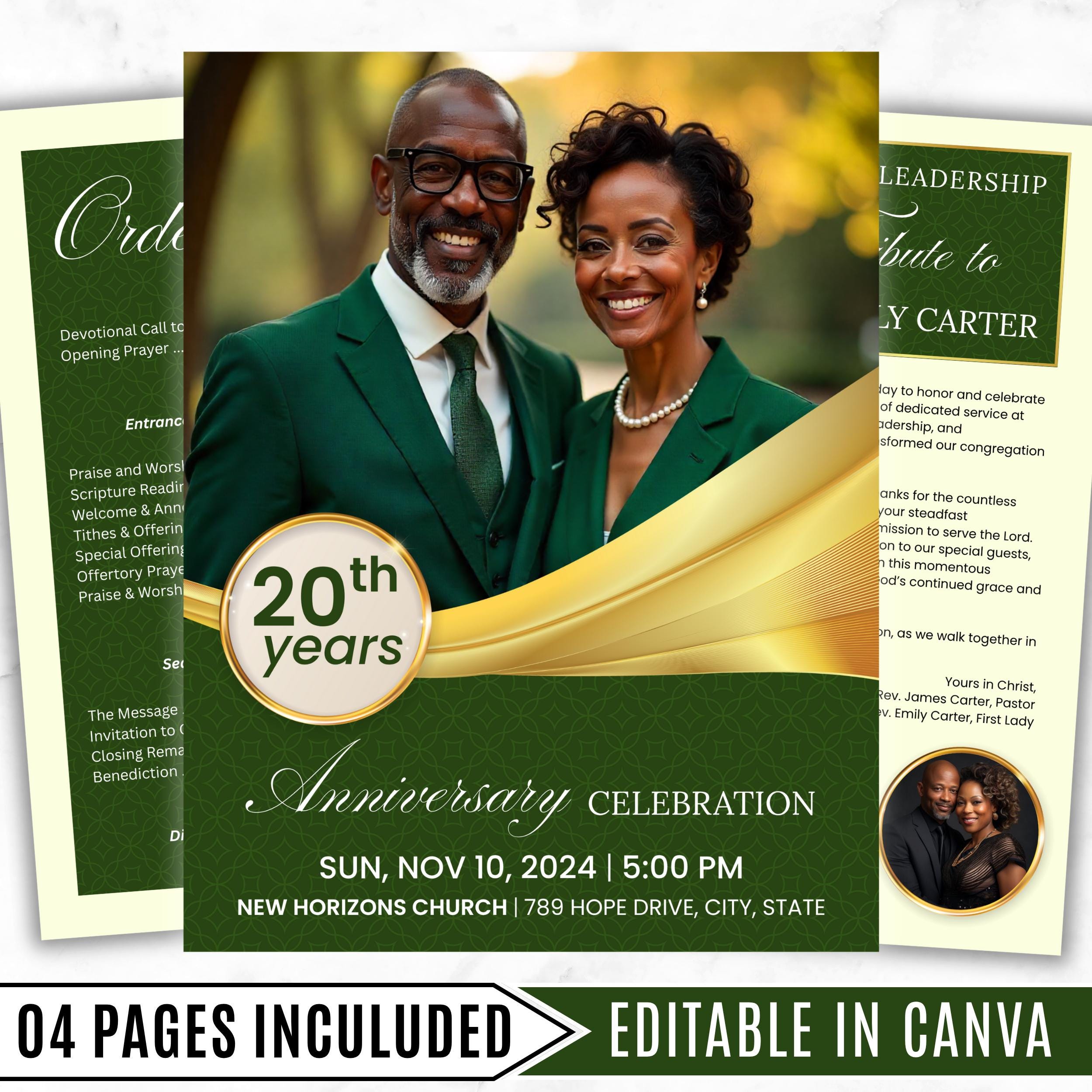 4 Pages Pastoral Anniversary Program Template, Bi-Fold Funeral Program, Church Program Template, Obituary Celebration Of Life Program - Editable Memorial Canva Template
