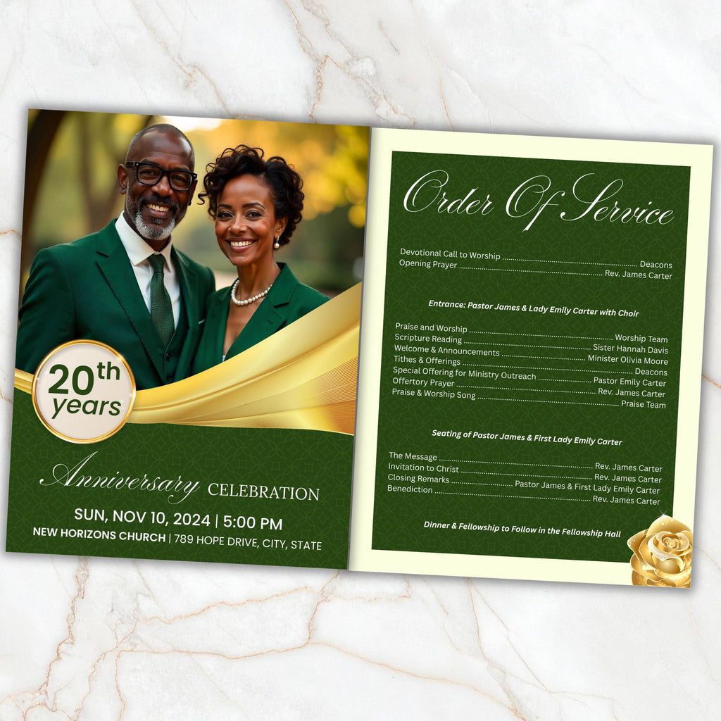 4 Pages Pastoral Anniversary Program Template, Bi-Fold Funeral Program, Church Program Template, Obituary Celebration Of Life Program - Editable Memorial Canva Template