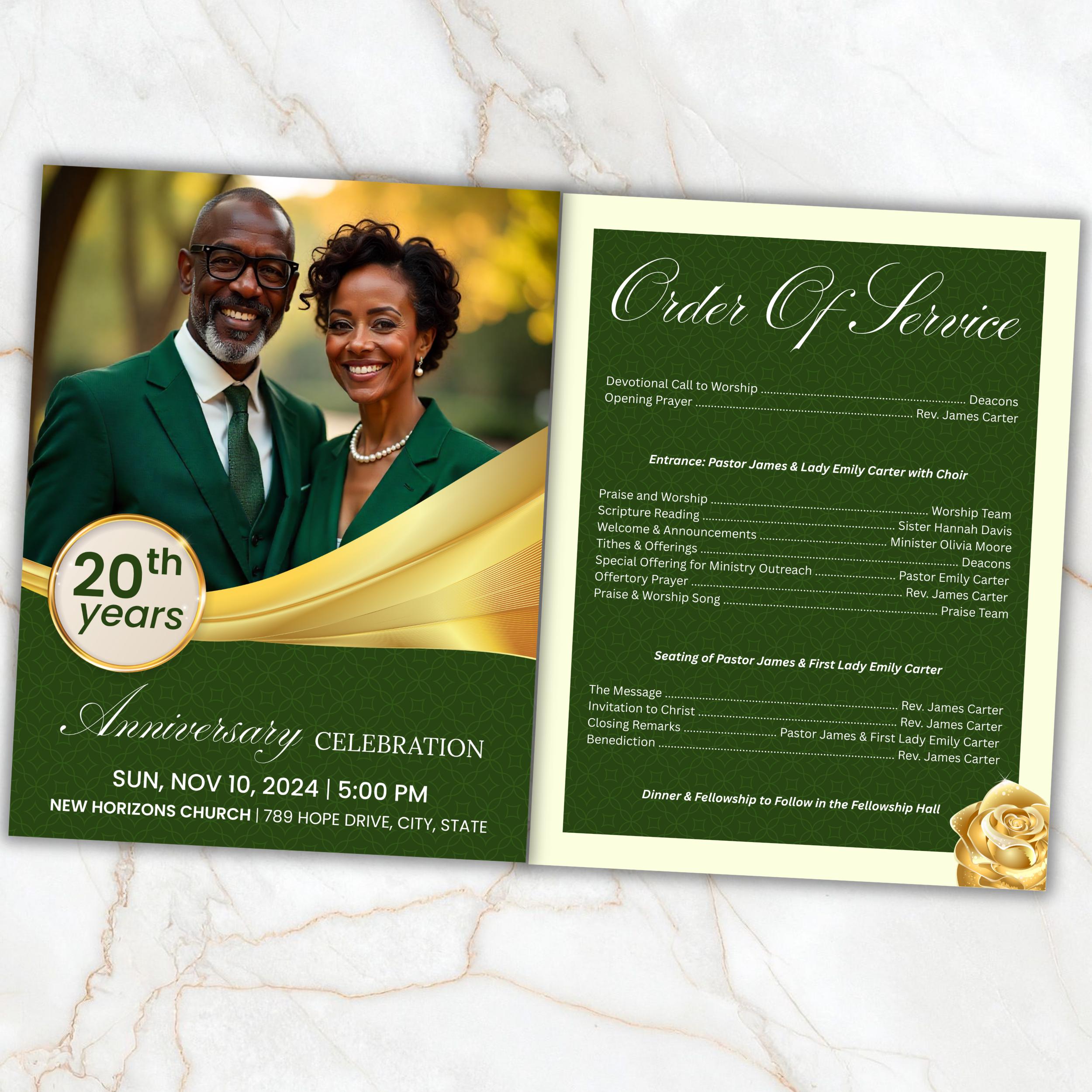 4 Pages Pastoral Anniversary Program Template, Bi-Fold Funeral Program, Church Program Template, Obituary Celebration Of Life Program - Editable Memorial Canva Template