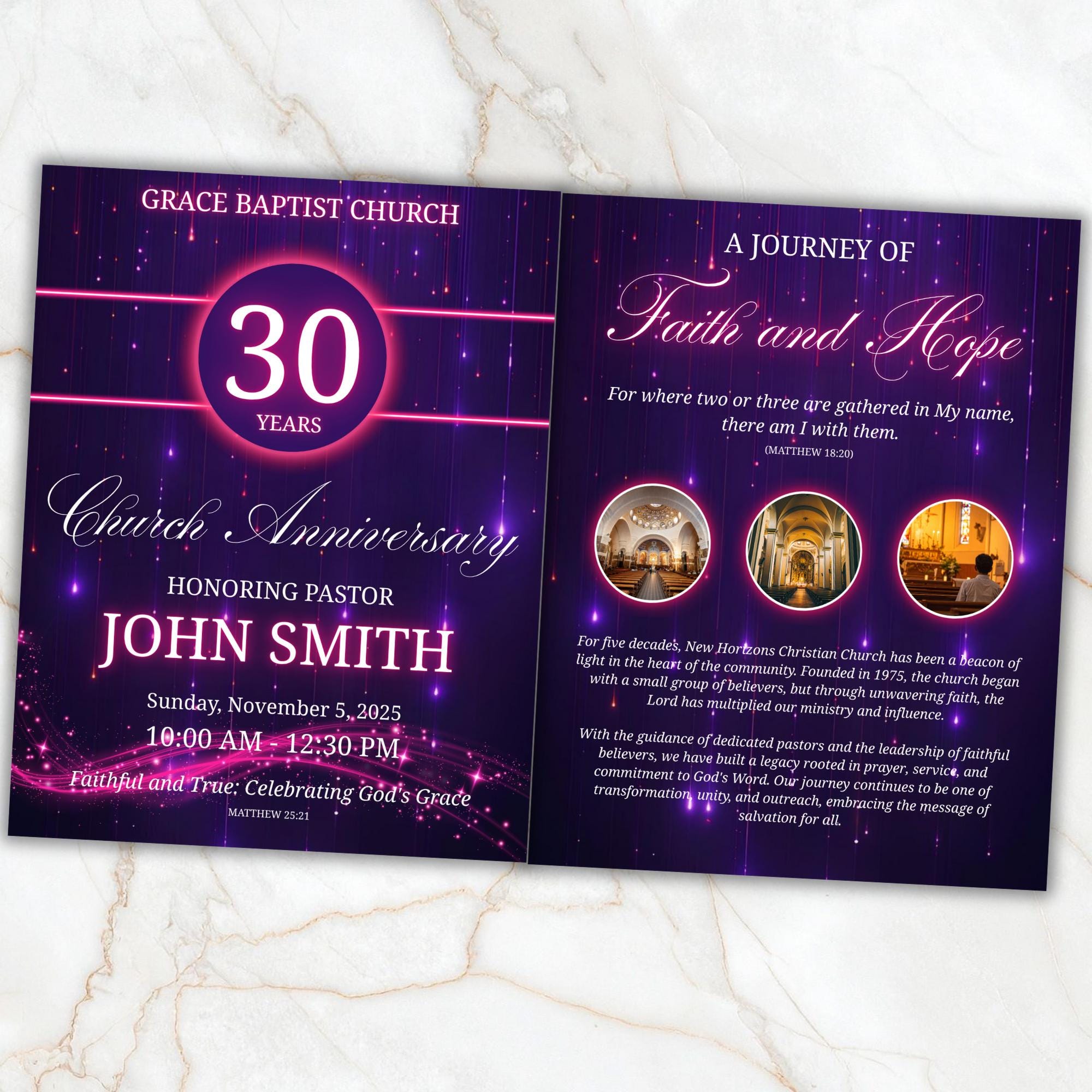 Church Anniversary Program Template, Editable Bifold 8.5x11” Design, Church Appreciation Program, Anniversary & Faith Celebration - Editable Memorial Canva Template