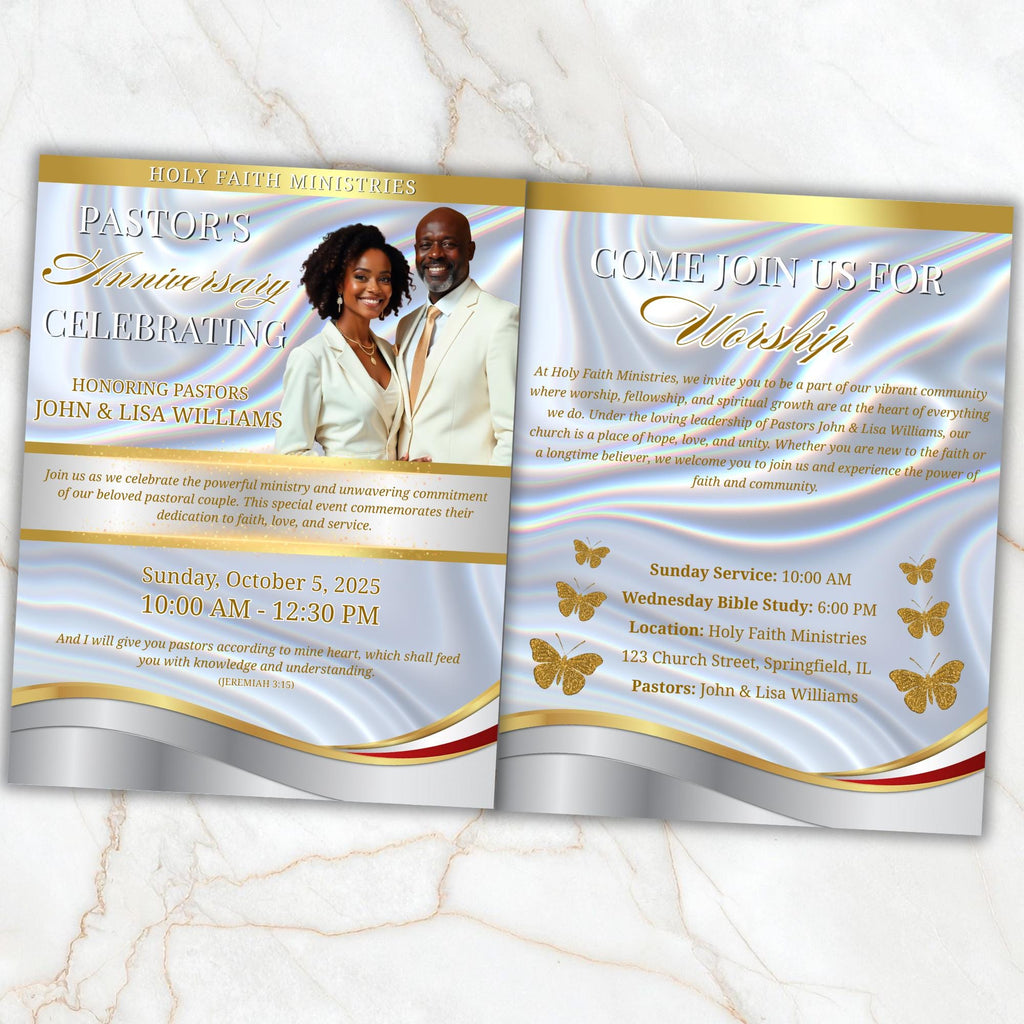 Church Anniversary Program Template, Editable Bifold 8.5x11” Design, Church Appreciation Program, Anniversary & Faith Celebration - Editable Memorial Canva Template