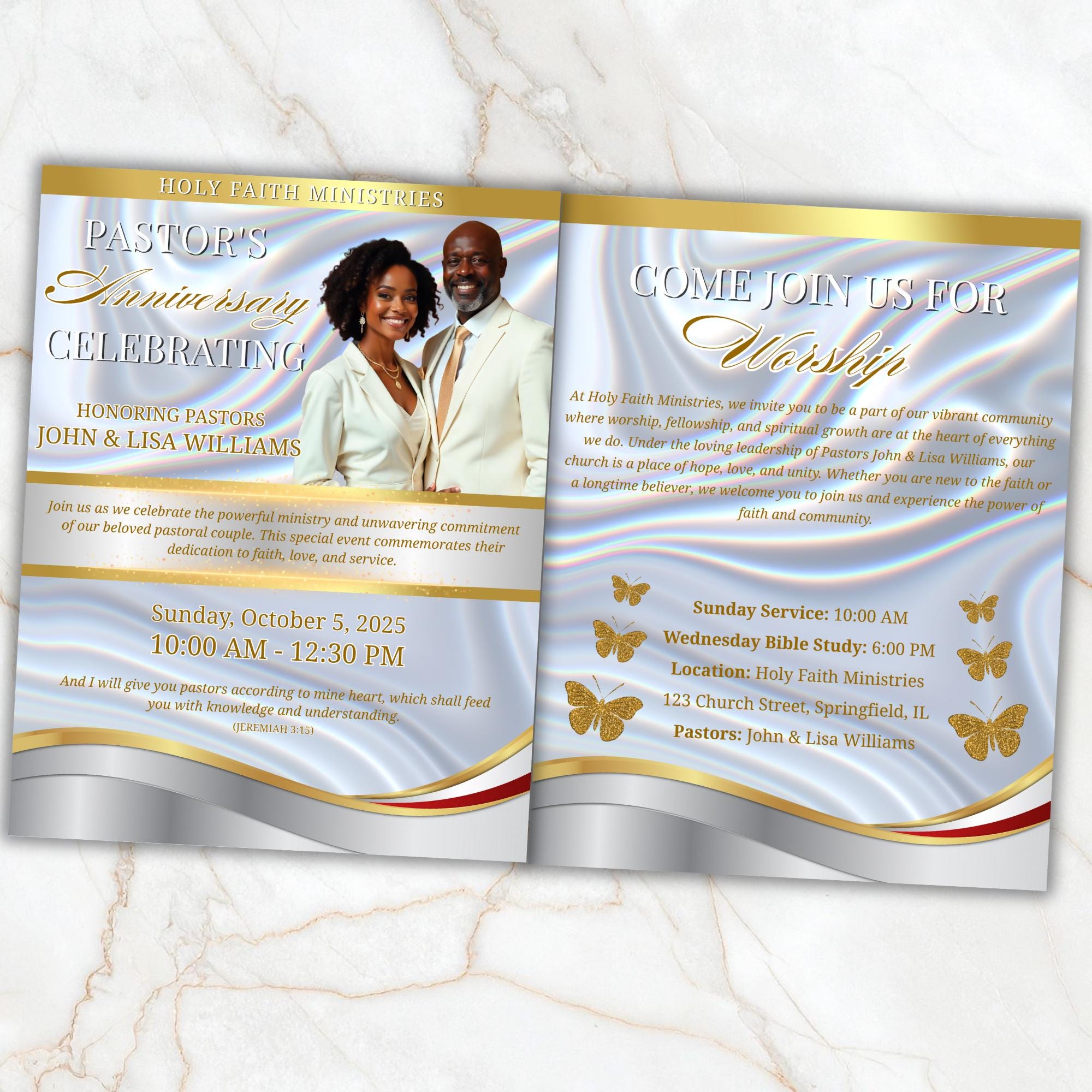 Church Anniversary Program Template, Editable Bifold 8.5x11” Design, Church Appreciation Program, Anniversary & Faith Celebration - Editable Memorial Canva Template