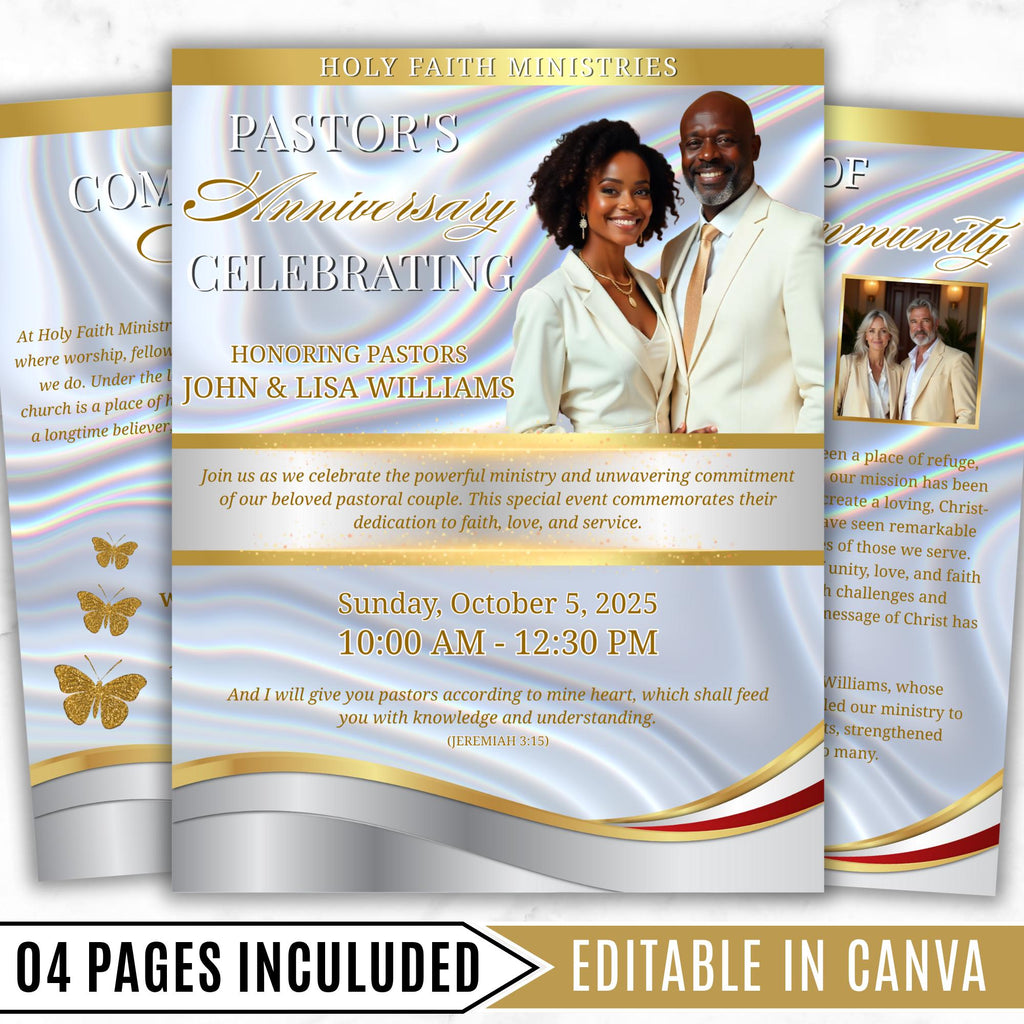 Church Anniversary Program Template, Editable Bifold 8.5x11” Design, Church Appreciation Program, Anniversary & Faith Celebration - Editable Memorial Canva Template