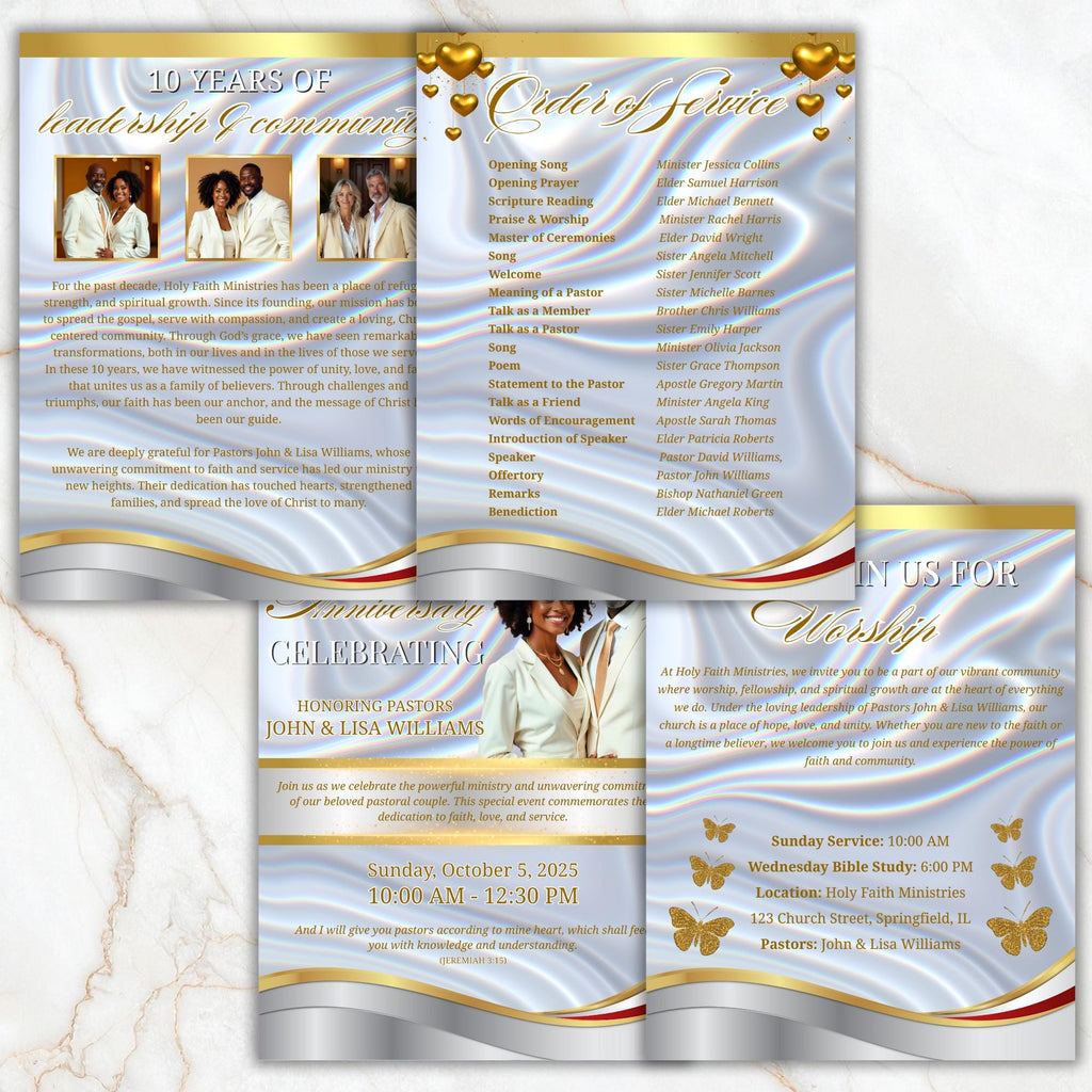 Church Anniversary Program Template, Editable Bifold 8.5x11” Design, Church Appreciation Program, Anniversary & Faith Celebration - Editable Memorial Canva Template