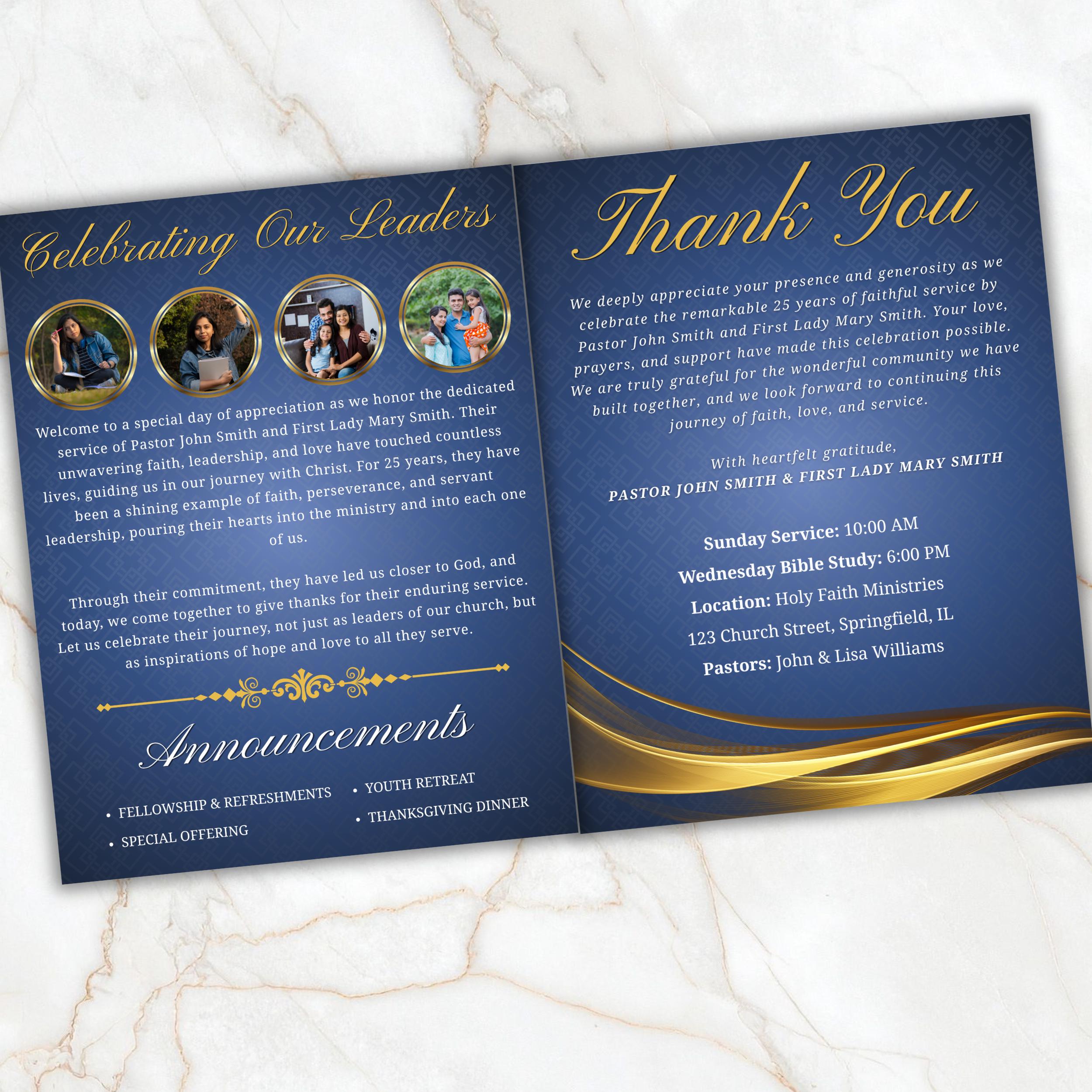 4 Pages Blue Church Program Template, Bi-Fold Funeral Program, Church Program Template, Printable & Editable, Instant Download - Editable Memorial Canva Template