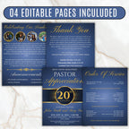 4 Pages Blue Church Program Template, Bi-Fold Funeral Program, Church Program Template, Printable & Editable, Instant Download - Editable Memorial Canva Template
