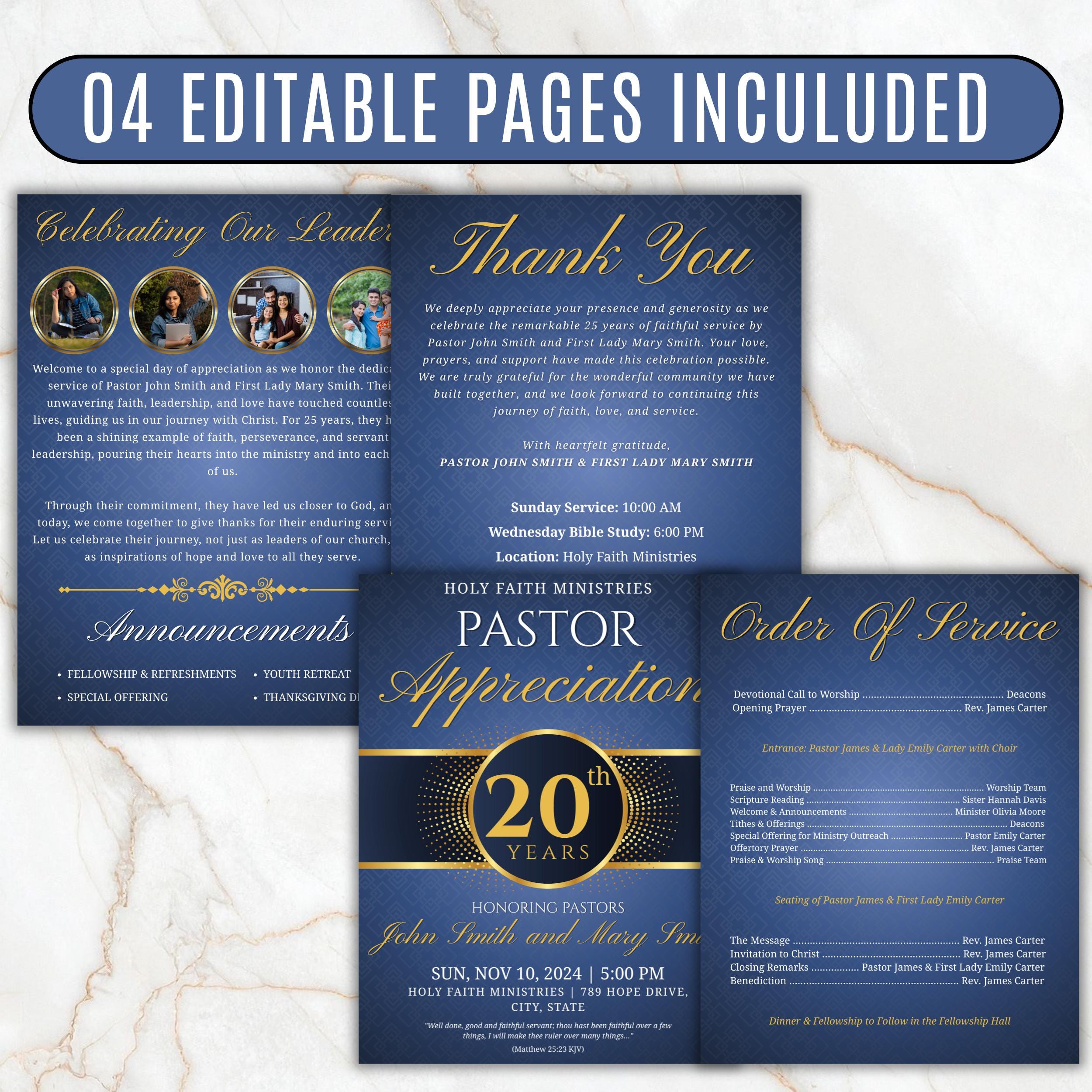 4 Pages Blue Church Program Template, Bi-Fold Funeral Program, Church Program Template, Printable & Editable, Instant Download - Editable Memorial Canva Template