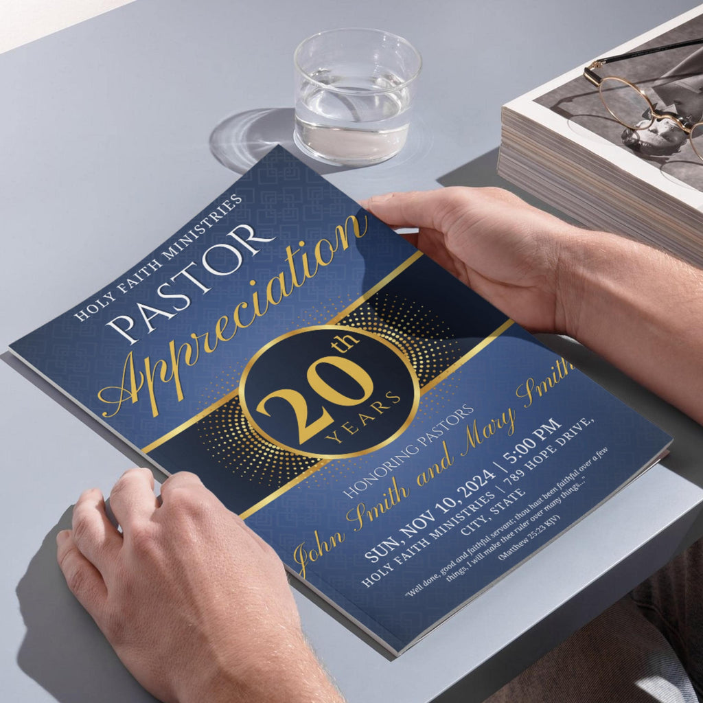 4 Pages Blue Church Program Template, Bi-Fold Funeral Program, Church Program Template, Printable & Editable, Instant Download - Editable Memorial Canva Template