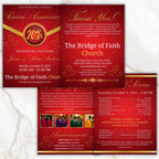 4 Pages Red Church Program Template, Bi-Fold Funeral Program, Church Program Red Gold , Printable & Editable, Instant Download - Editable Memorial Canva Template
