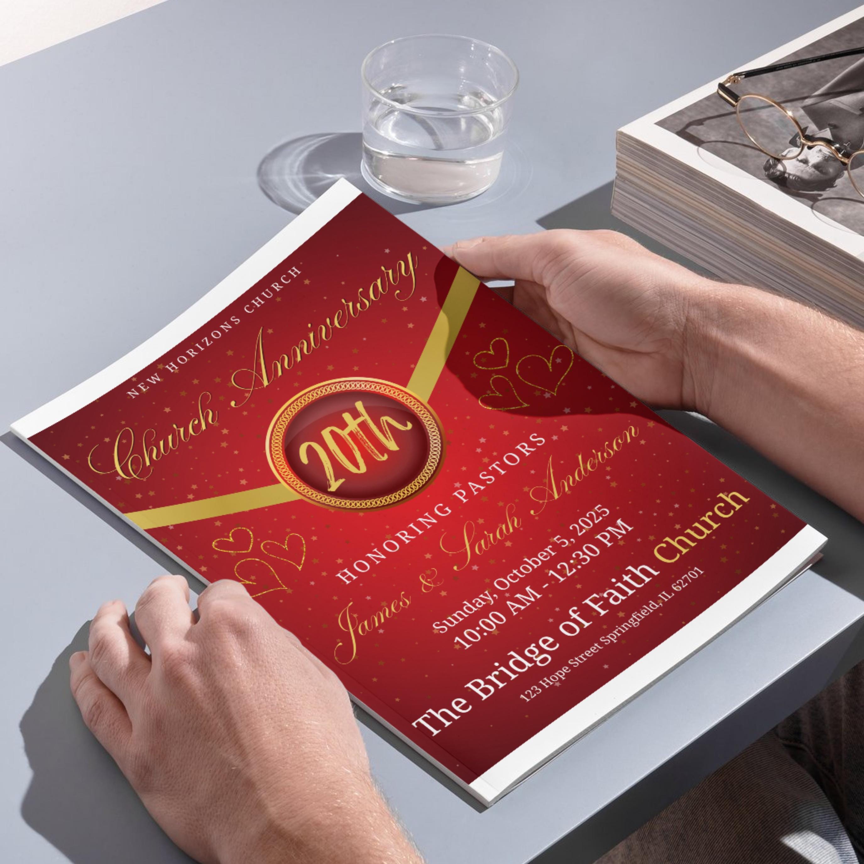 4 Pages Red Church Program Template, Bi-Fold Funeral Program, Church Program Red Gold , Printable & Editable, Instant Download - Editable Memorial Canva Template