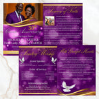Purple Church Anniversary Program Template, Editable Bifold 8.5x11” Design, Church Appreciation Program, Anniversary & Faith Celebration - Editable Memorial Canva Template