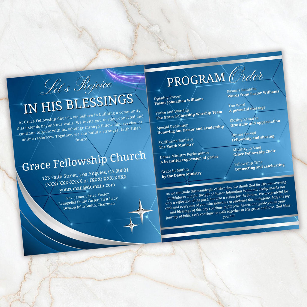 4 Pages Church Anniversary Program Template, Editable Bifold 8.5x11” Design, Church Appreciation Program, Anniversary & Faith Celebration - Editable Memorial Canva Template