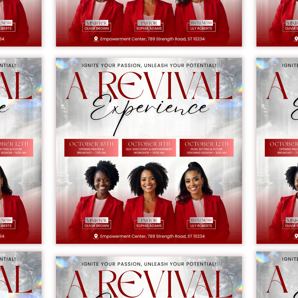 Revival Canva Church Flyer Square Templates, Canva Church Template, church anniversary, Religious Event Flyer, Praise and Worship - Editable Memorial Canva Template