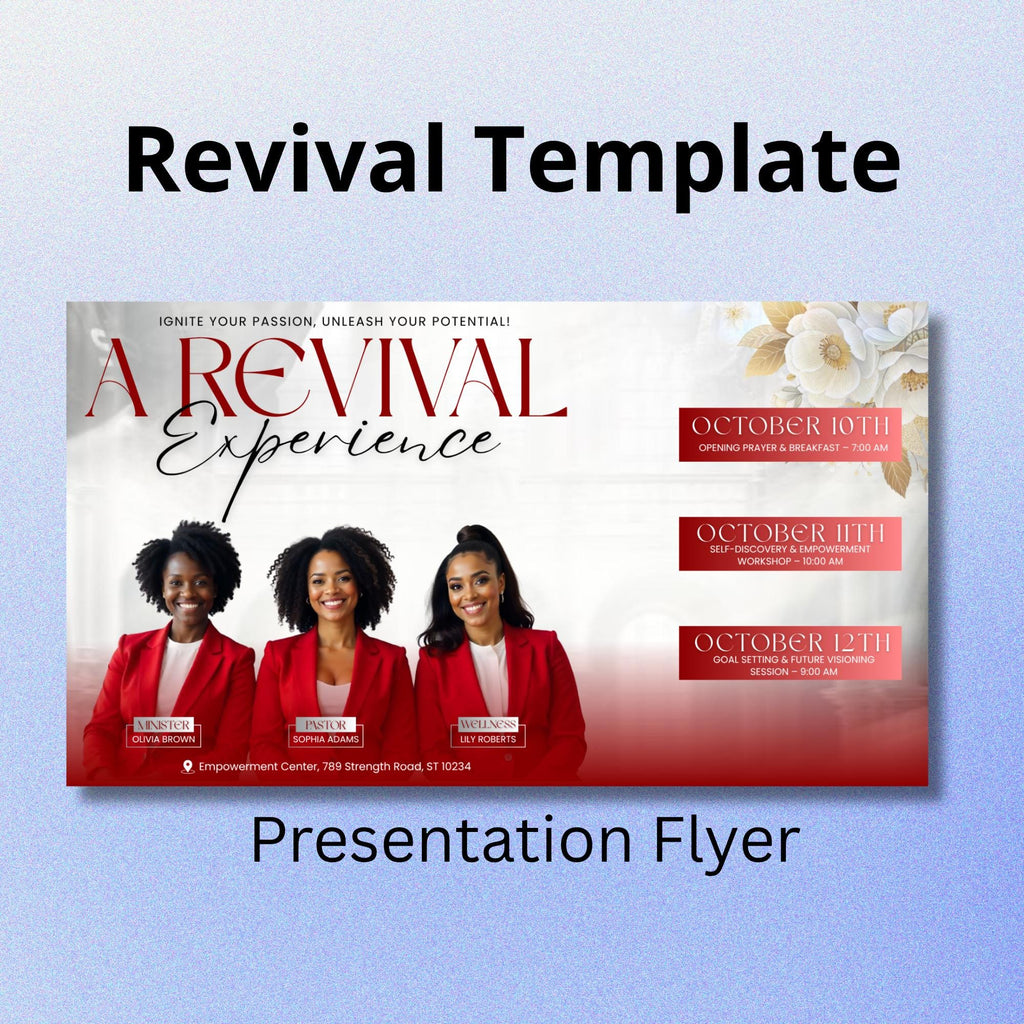 Revival Canva Church Flyer Desktop Presentation Templates, Church Template, church anniversary, Religious Event Flyer, Praise and Worship - Editable Memorial Canva Template