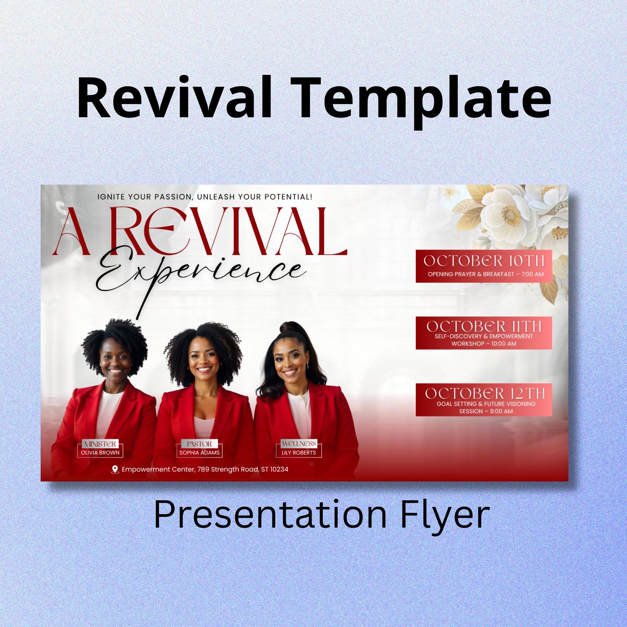 Revival Canva Church Flyer Desktop Presentation Templates, Church Template, church anniversary, Religious Event Flyer, Praise and Worship - Editable Memorial Canva Template