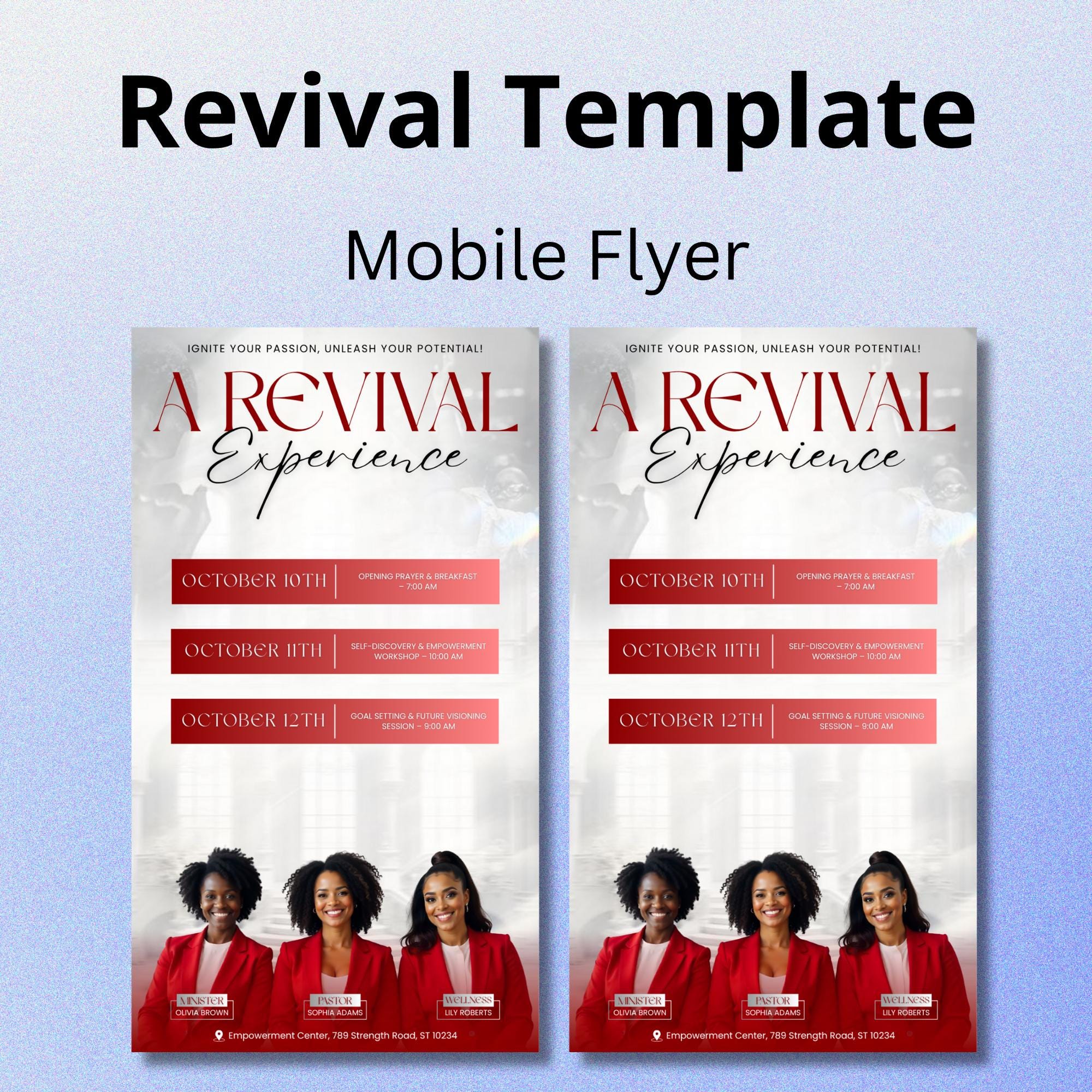 Revival Canva Church Flyer Mobile Templates, Canva Church Template, church anniversary, Religious Event Flyer, Praise and Worship - Editable Memorial Canva Template