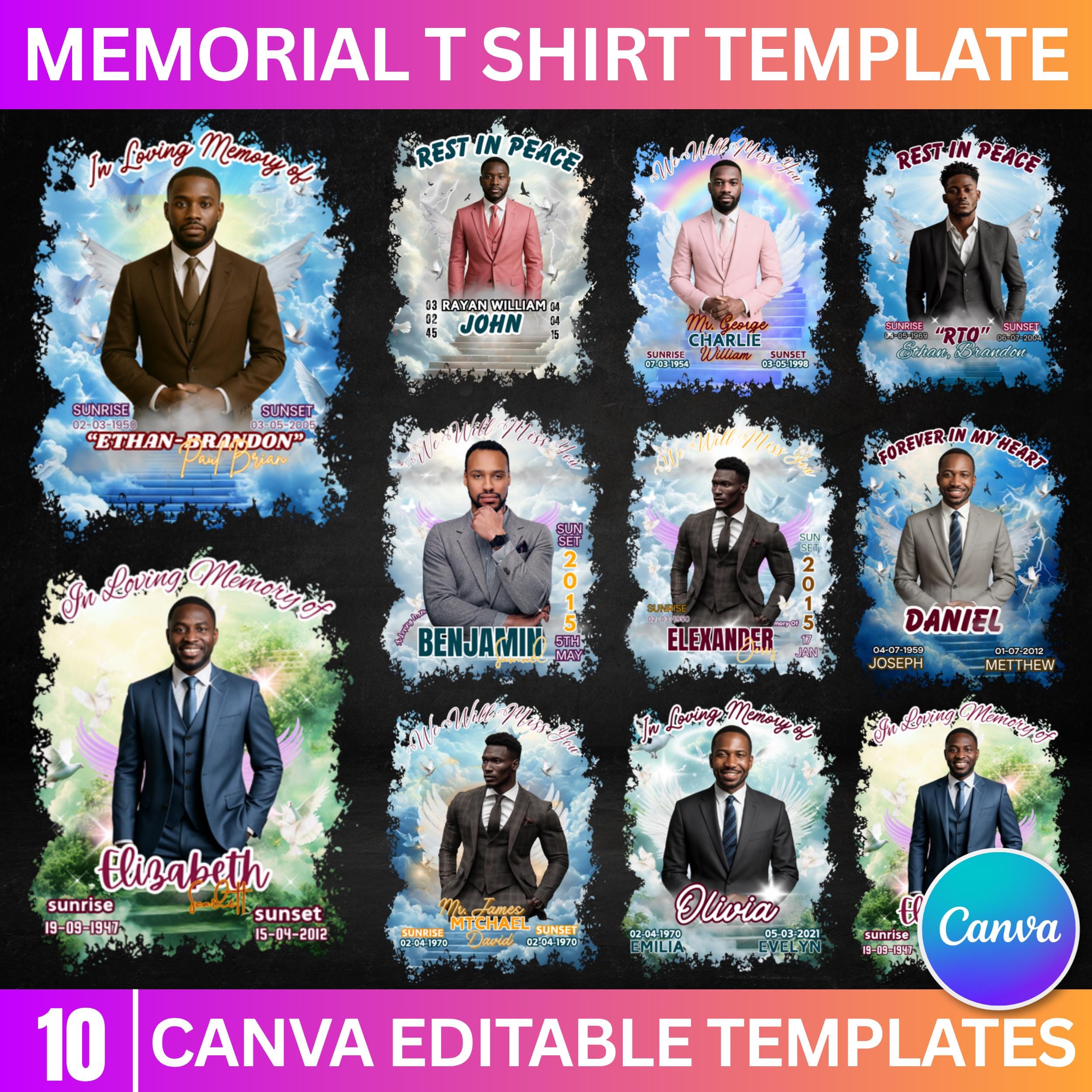 10 In Loving Memory T Shirt Canva Editable Templates, In Loving Memory Templates, Memorial Canva Template, Funeral & Celebration of Life - Editable Memorial Canva Template