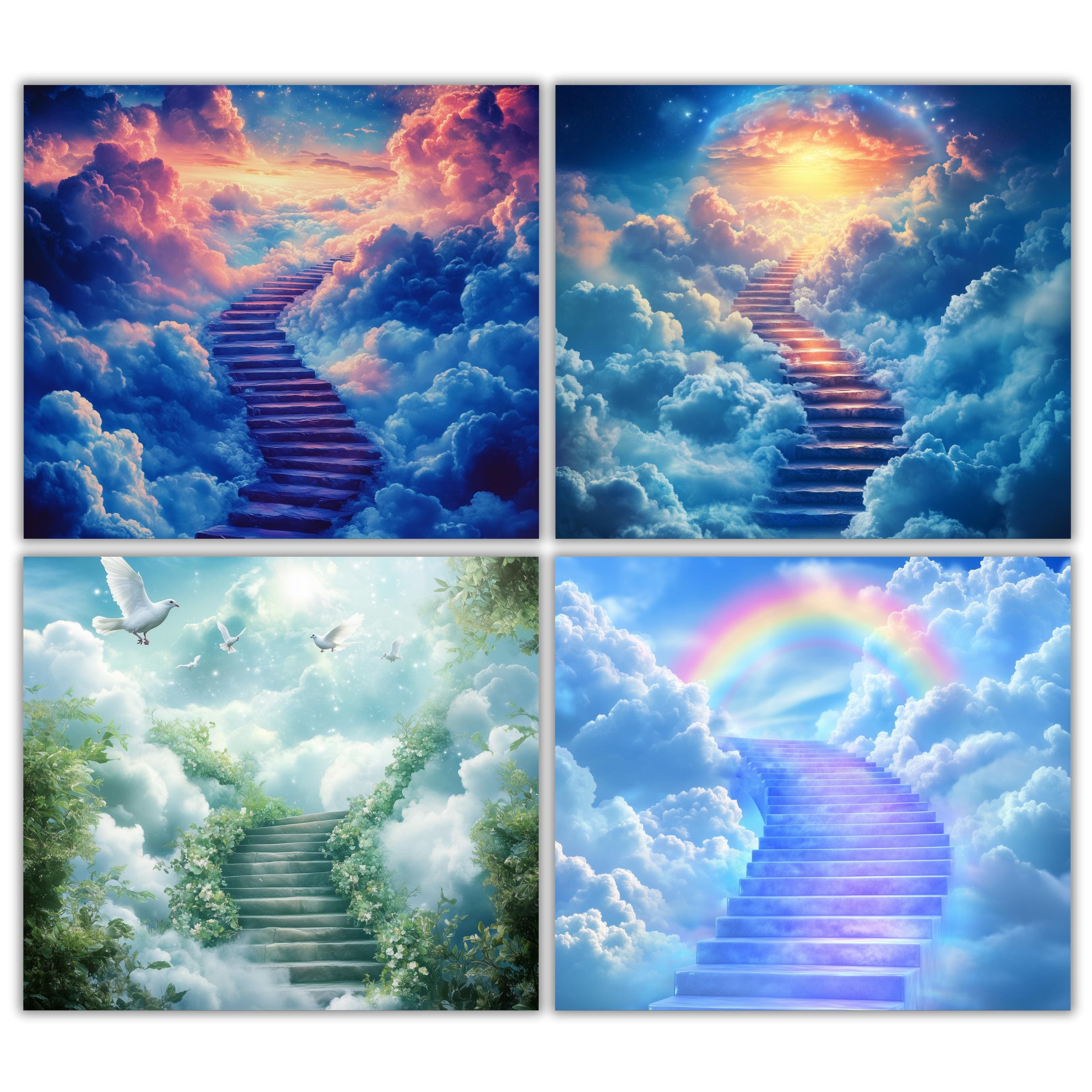 22 Memorial Heaven Backgrounds Png Bundle, Memorial Backgrounds, In Loving Memory Backgrounds, Heaven Stair Steps & Gate, Rest In Peace - Editable Memorial Canva Template