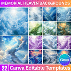 22 Memorial Heaven Backgrounds Png Bundle, Memorial Backgrounds, In Loving Memory Backgrounds, Heaven Stair Steps & Gate, Rest In Peace - Editable Memorial Canva Template