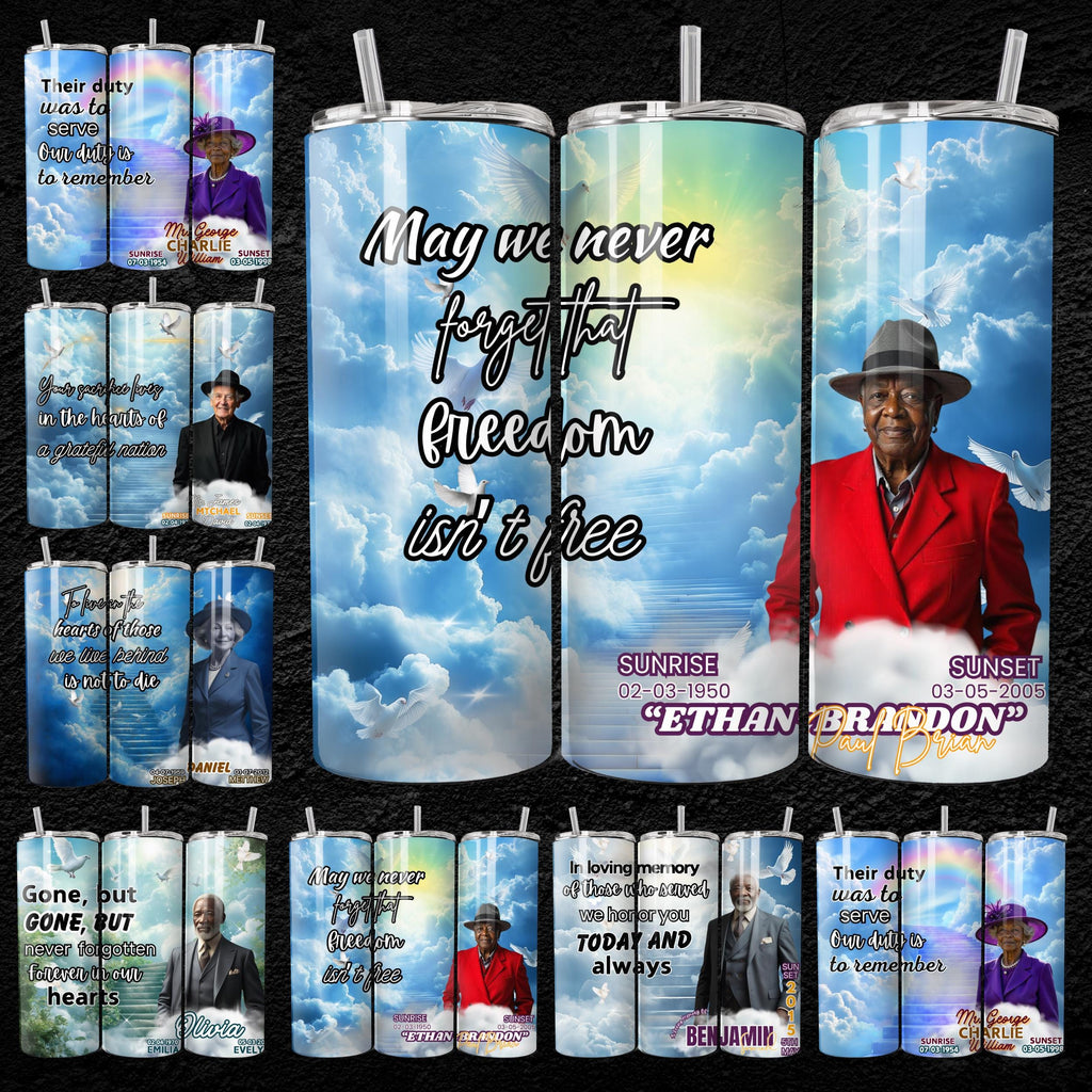 20 Memorial Tumbler Canva Editable Template Bundle, Canva Editable Template, Memorial Blue Tumbler, Add your Own Photo Canva Tumbler - Editable Memorial Canva Template