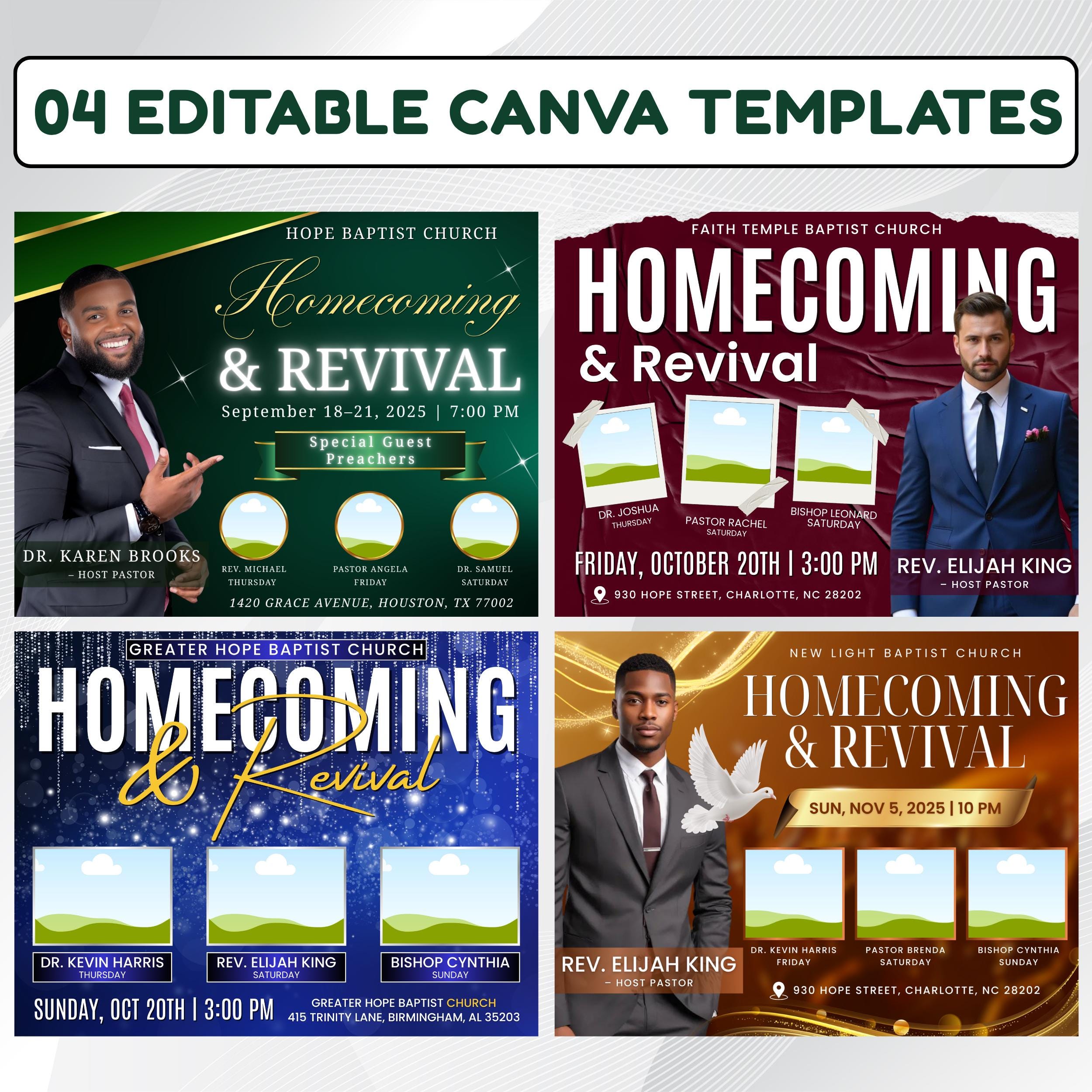 04 Homecoming and Revival Flyer Editable Template, Homecoming Campaign Template, Canva Frame Template, Digital Template, Instant Download - Editable Memorial Canva Template