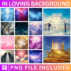 50 Memorial Heaven Backgrounds Png Bundle, Memorial Backgrounds, In Loving Memory Backgrounds, Heaven Stair Steps & Gate, Rest In Peace - Editable Memorial Canva Template