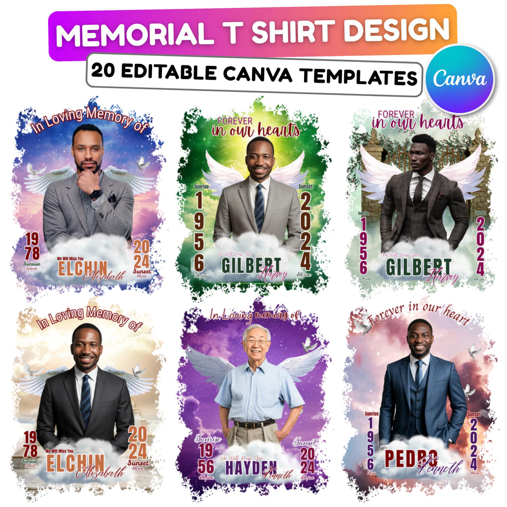 20 In Loving Memory T Shirt Canva Editable Templates, In Loving Memory Templates, Memorial Canva Template, Funeral & Celebration of Life - Editable Memorial Canva Template