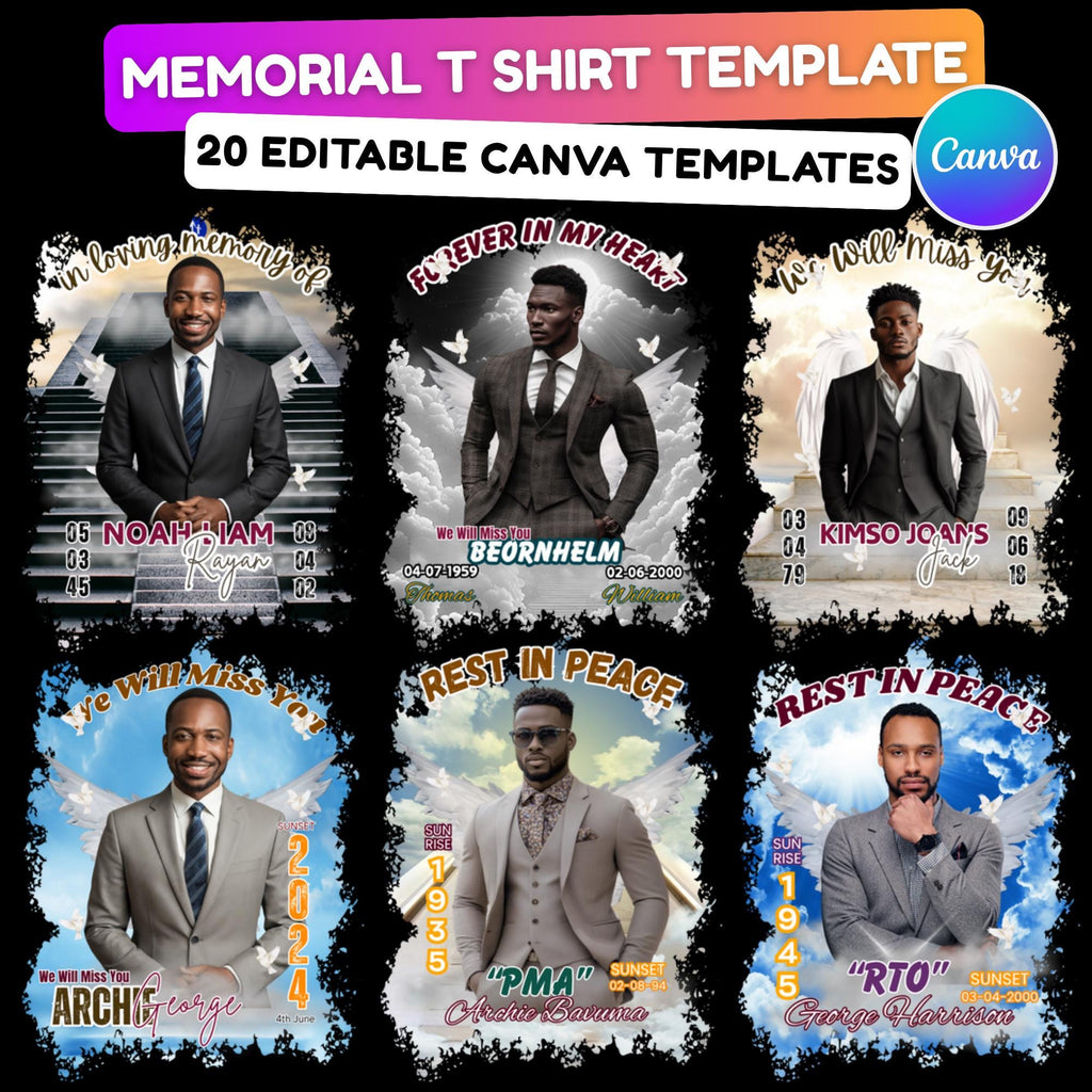 20 In Loving Memory T Shirt Canva Editable Templates, Rest In Peace Templates, Memorial Canva Template, We Will Miss You, Digital Download - Editable Memorial Canva Template