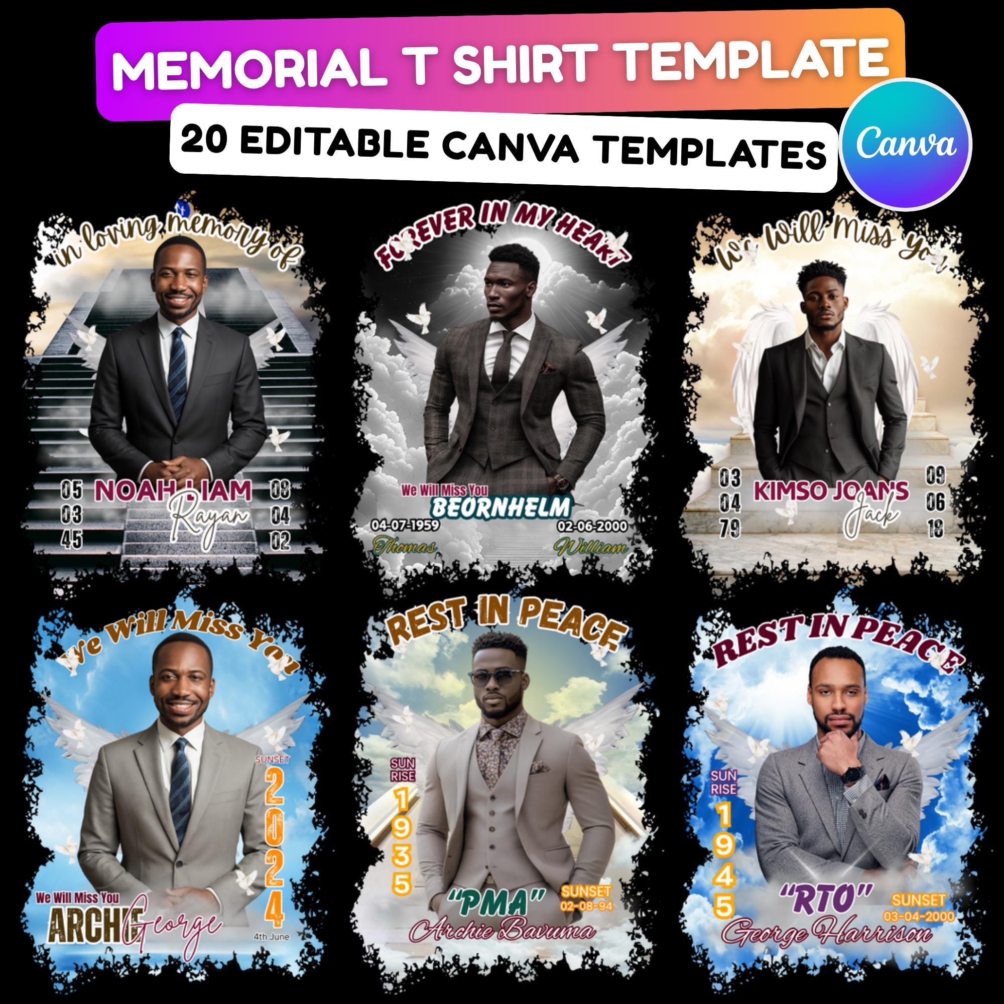 20 In Loving Memory T Shirt Canva Editable Templates, Rest In Peace Templates, Memorial Canva Template, We Will Miss You, Digital Download - Editable Memorial Canva Template