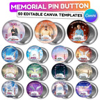 50 Rest in Peace Pin Button Canva Editable Templates, Memorial Pin Button Canva Designs, In Loving Memory Pin Button, Digital Download - Editable Memorial Canva Template