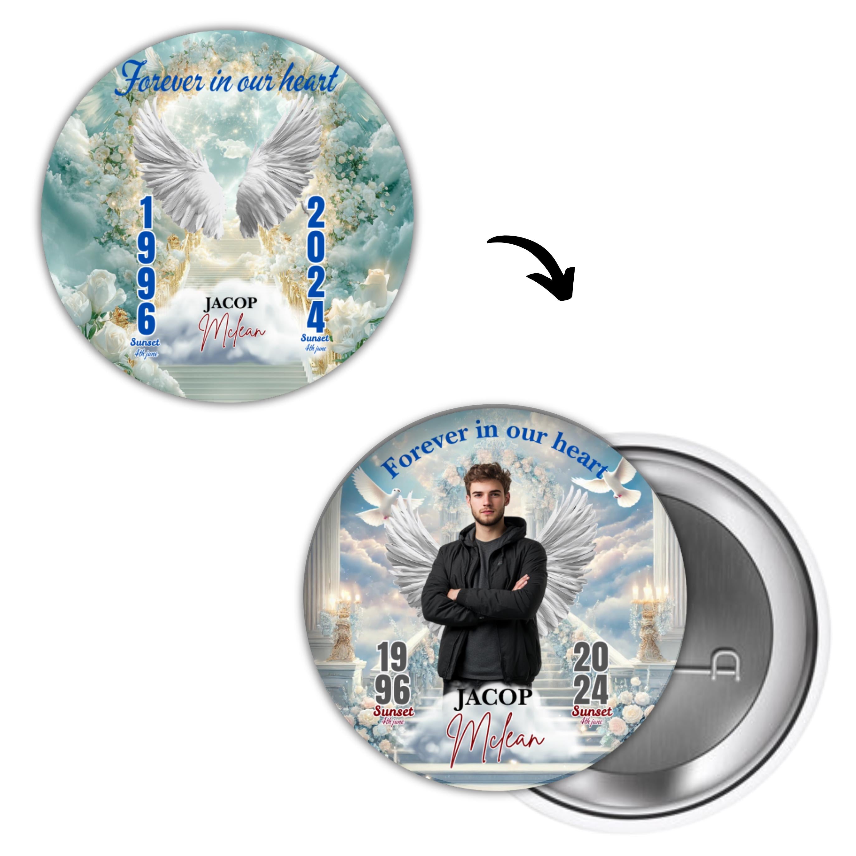 50 Forever In Our Heart Pin Button Canva Editable Templates, Memorial Pin Button Canva Design, In Loving Memory Pin Button, Digital Download - Editable Memorial Canva Template