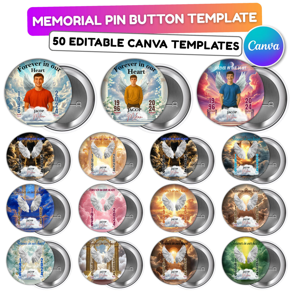 50 Forever In Our Heart Pin Button Canva Editable Templates, Memorial Pin Button Canva Design, In Loving Memory Pin Button, Digital Download - Editable Memorial Canva Template