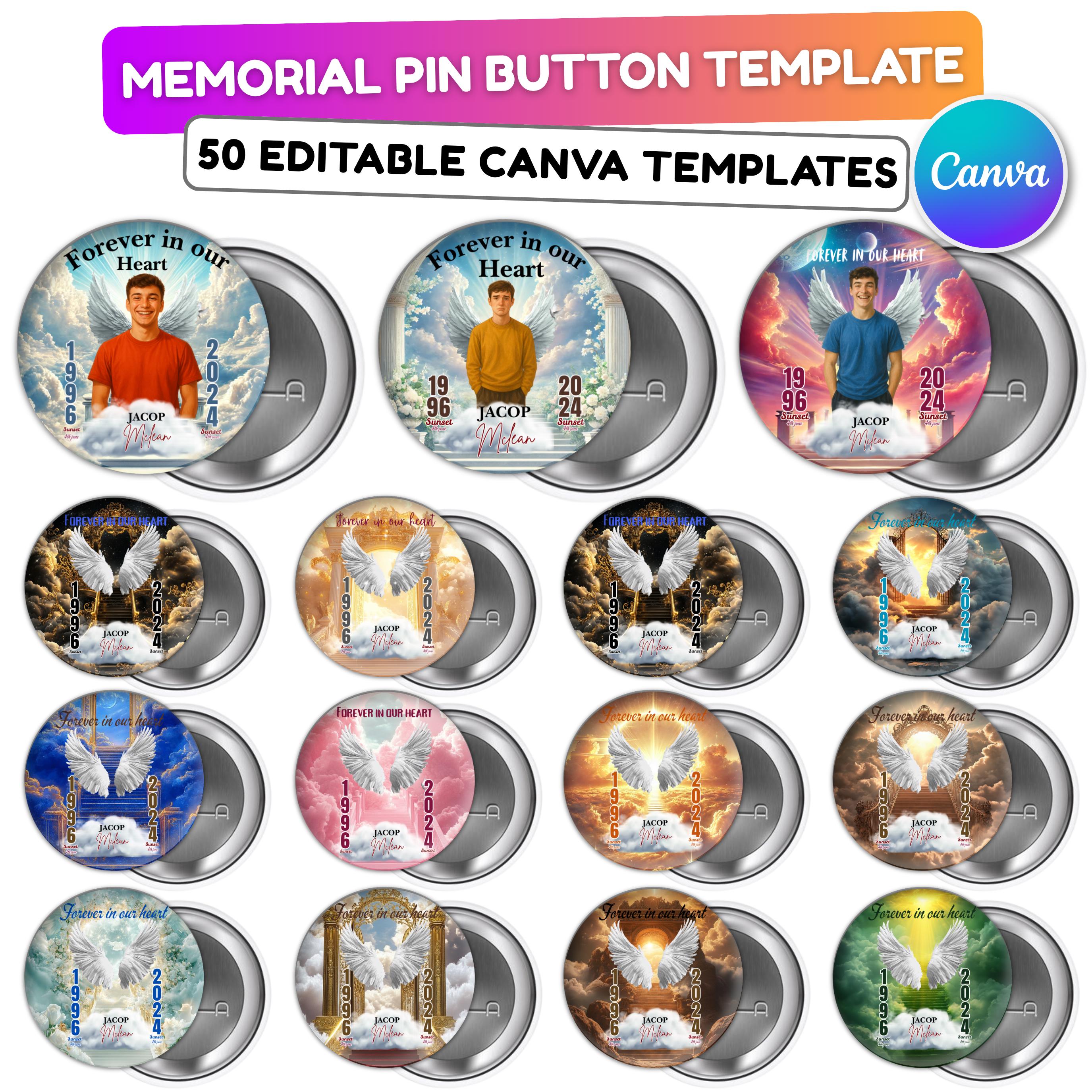 50 Forever In Our Heart Pin Button Canva Editable Templates, Memorial Pin Button Canva Design, In Loving Memory Pin Button, Digital Download - Editable Memorial Canva Template
