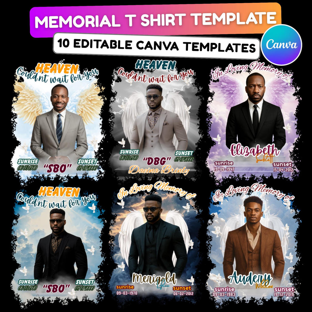 10 In Loving Memory T Shirt Canva Editable Templates, Heaven Could't Wait For You, Memorial Canva Template, We Will Miss U, Digital Download - Editable Memorial Canva Template