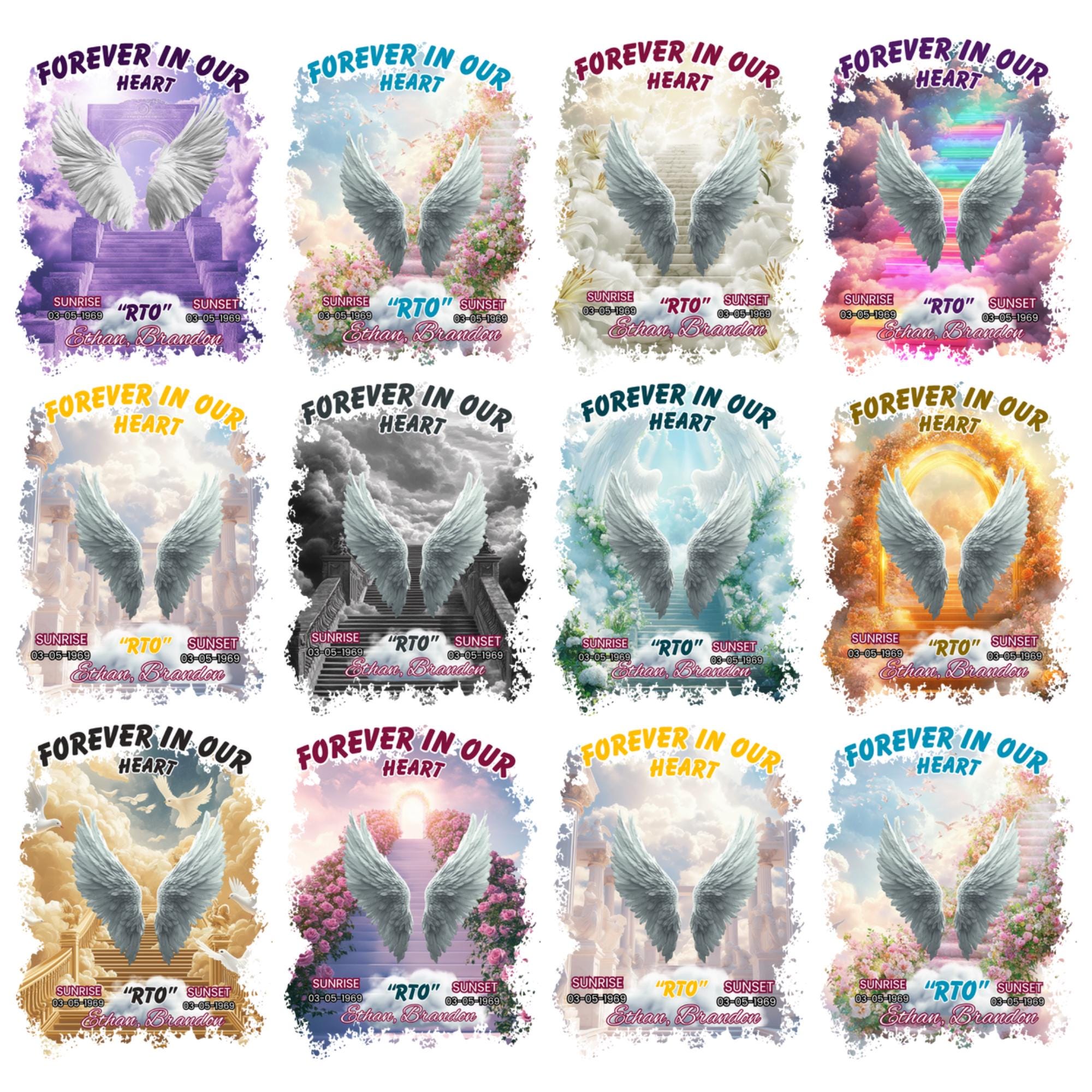 10 Forever In Our Heart Memorial T Shirt Editable Templates, In Loving Memory Templates, Memorial Canva Template, Digital Download - Editable Memorial Canva Template