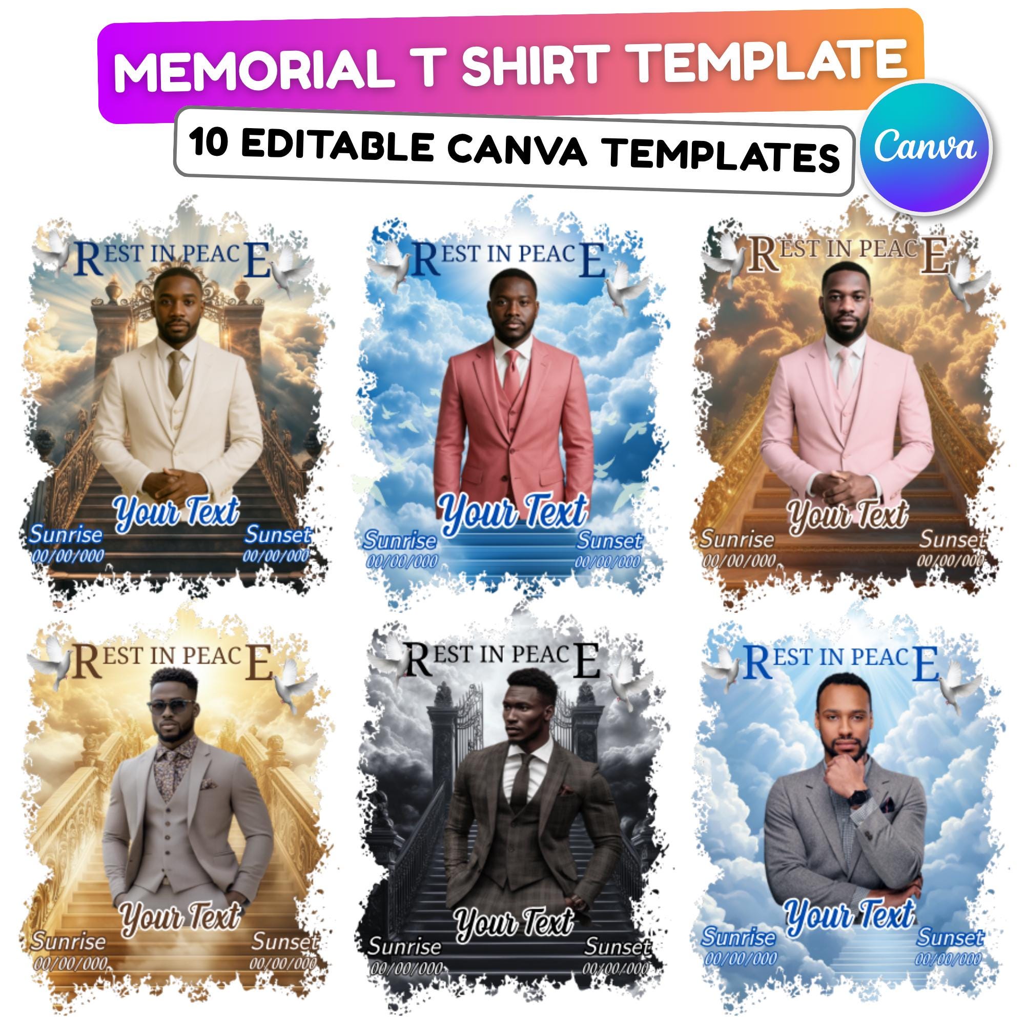 10 Rest In Peace Memorial T Shirt Editable Templates, In Loving Memory Templates, Memorial Canva Template, Digital Download - Editable Memorial Canva Template