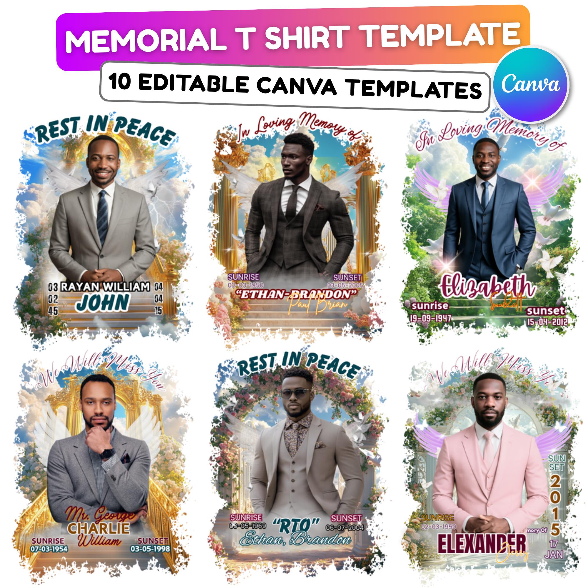10 Rest In Peace Memorial T Shirt Editable Templates, In Loving Memory Templates, Memorial Canva Template, Digital Download - Editable Memorial Canva Template