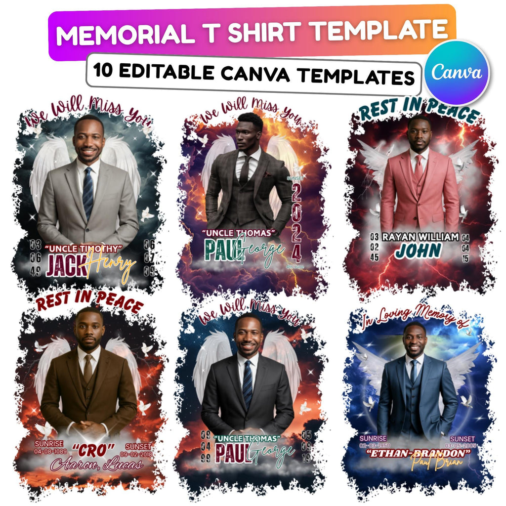 10 In Loving Memory T Shirt Canva Editable Templates, Memorial Canva Template, Rest In Peace Memorial, Celebration Of Life, Digital Download - Editable Memorial Canva Template