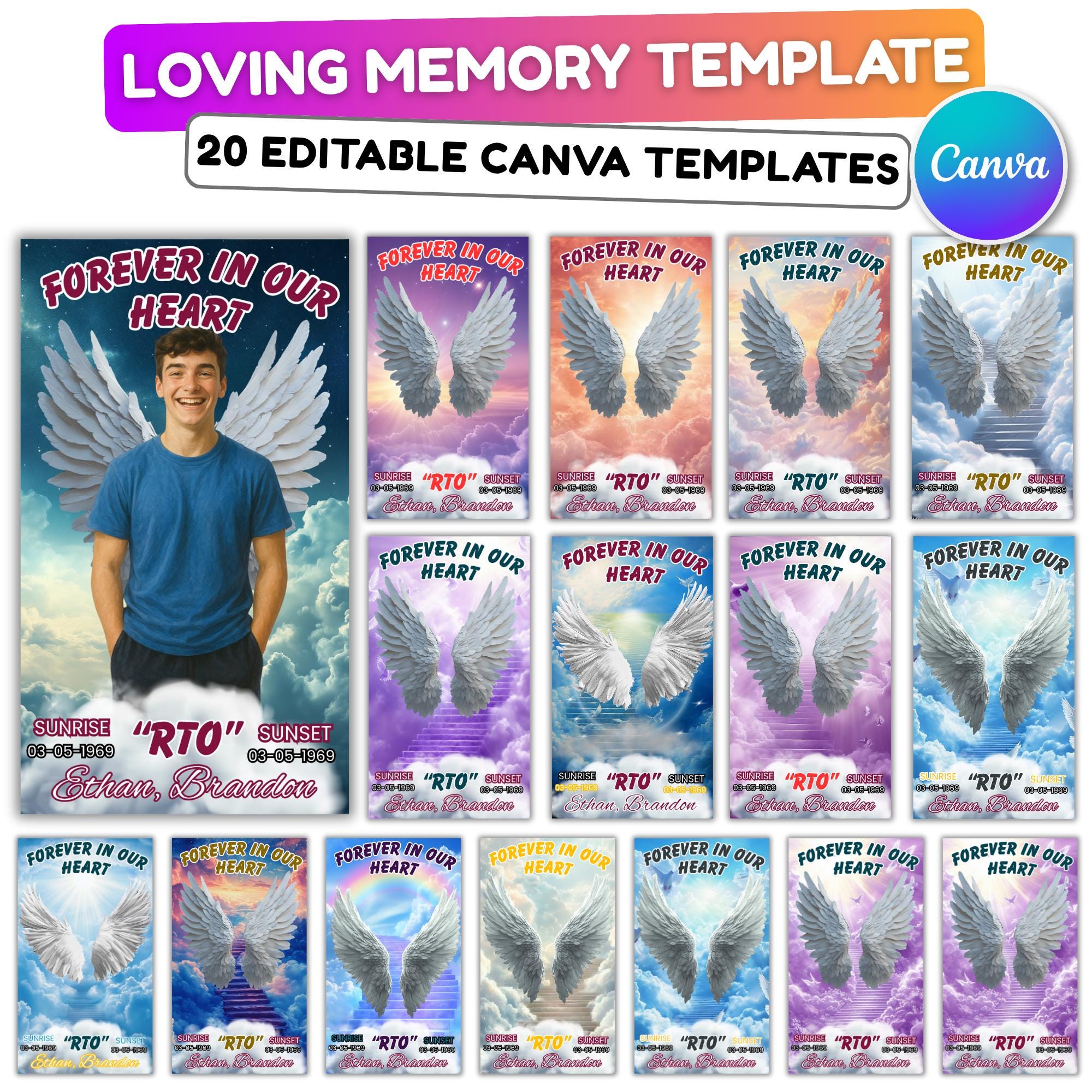 20 Forever In Our Heart Editable Templates, Memorial Canva Template, Rest In Peace Design, In Loving Memory Template, Instant Download - Editable Memorial Canva Template