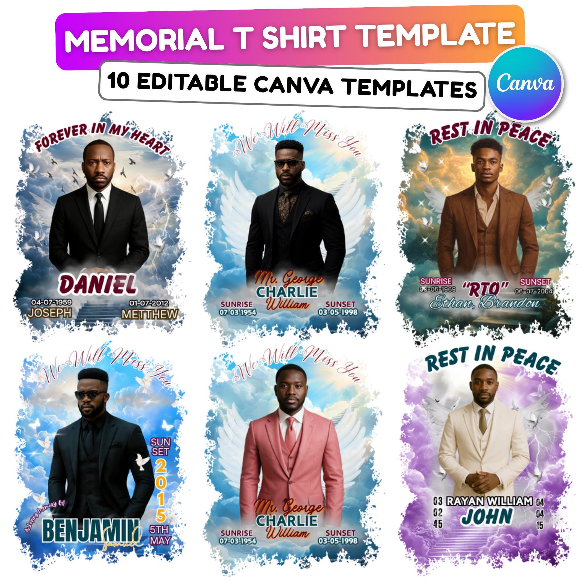 10 In Loving Memory T Shirt Canva Editable Templates, Memorial Canva Template, Rest In Peace Memorial, Celebration Of Life, Digital Download - Editable Memorial Canva Template