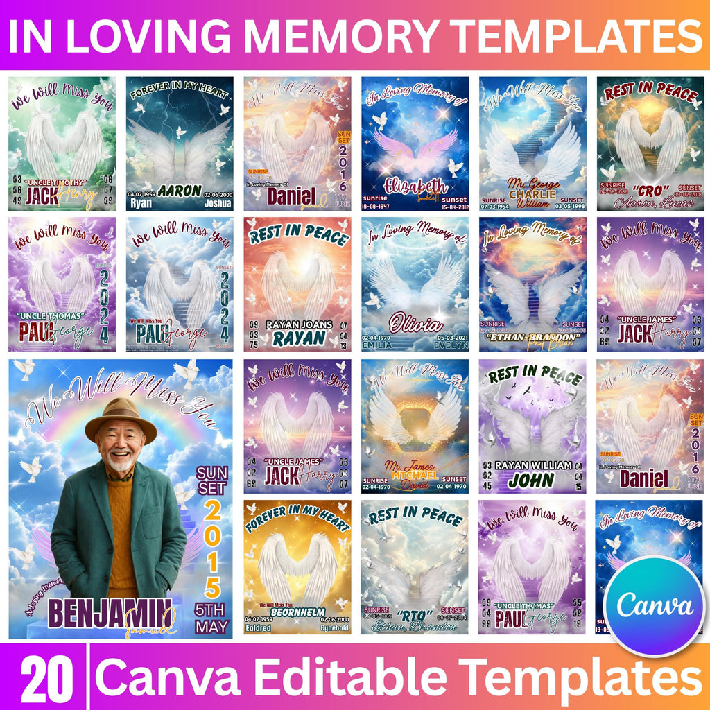 20 Forever In Our Heart Editable Templates, Memorial Canva Template, Rest In Peace Design, In Loving Memory Template, We Will Miss You - Editable Memorial Canva Template