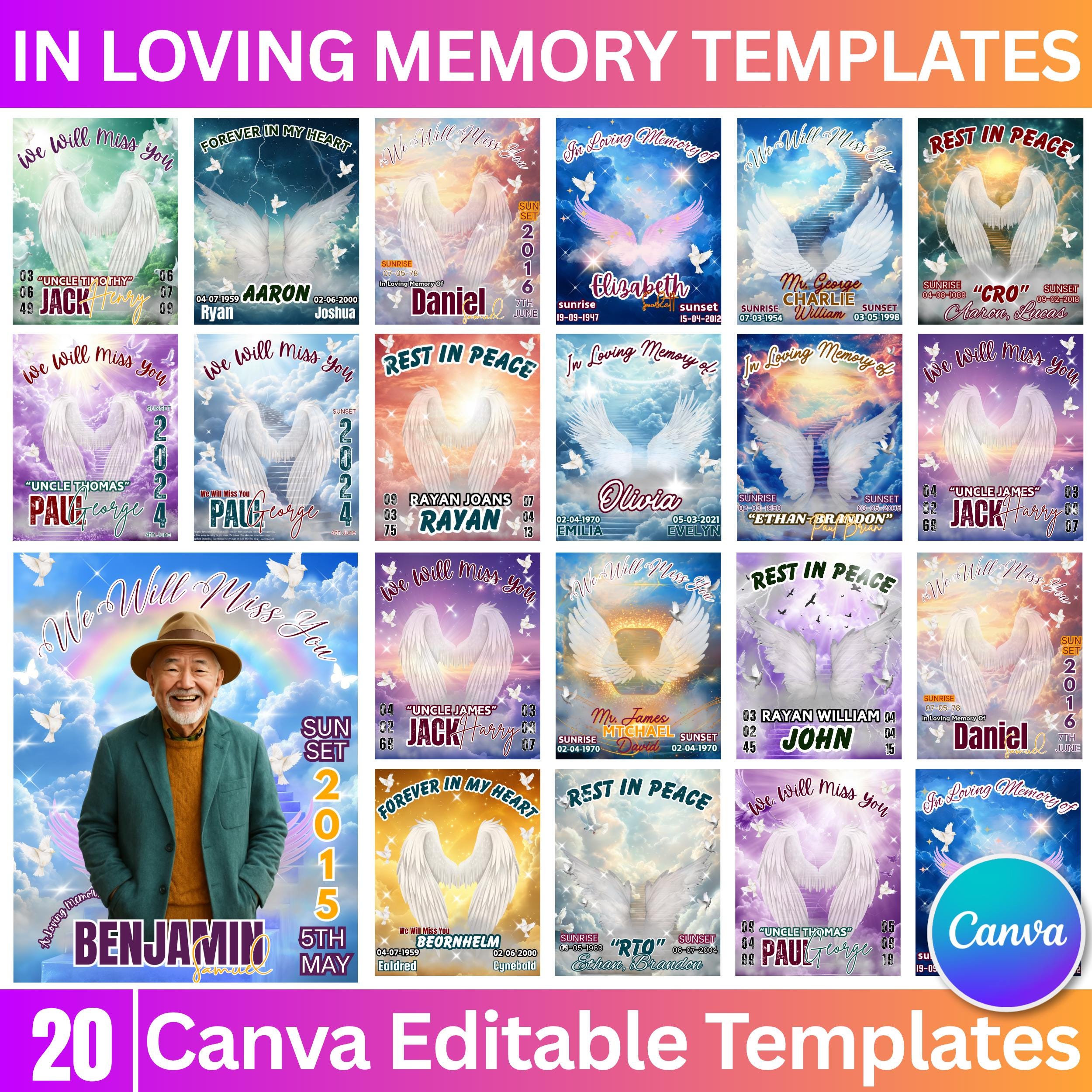 20 Forever In Our Heart Editable Templates, Memorial Canva Template, Rest In Peace Design, In Loving Memory Template, We Will Miss You - Editable Memorial Canva Template