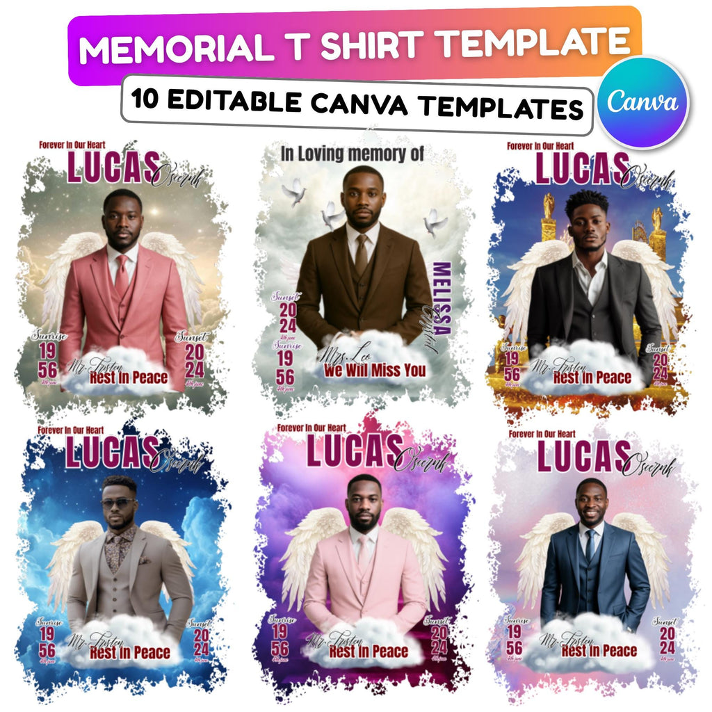 10 In Loving Memory T Shirt Canva Editable Templates, Memorial Canva Template, Rest In Peace Memorial, Forever In Our Heart Canva Template - Editable Memorial Canva Template