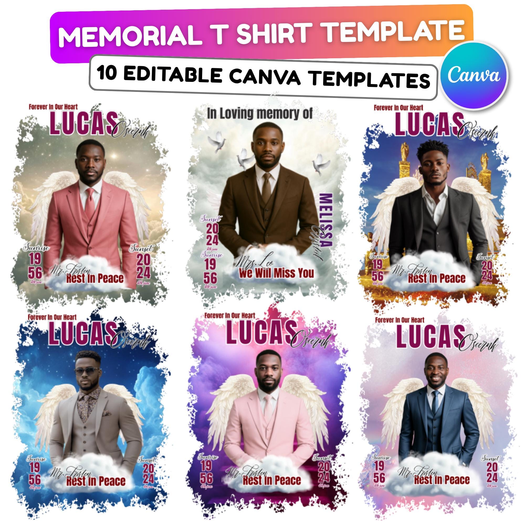 10 In Loving Memory T Shirt Canva Editable Templates, Memorial Canva Template, Rest In Peace Memorial, Forever In Our Heart Canva Template - Editable Memorial Canva Template