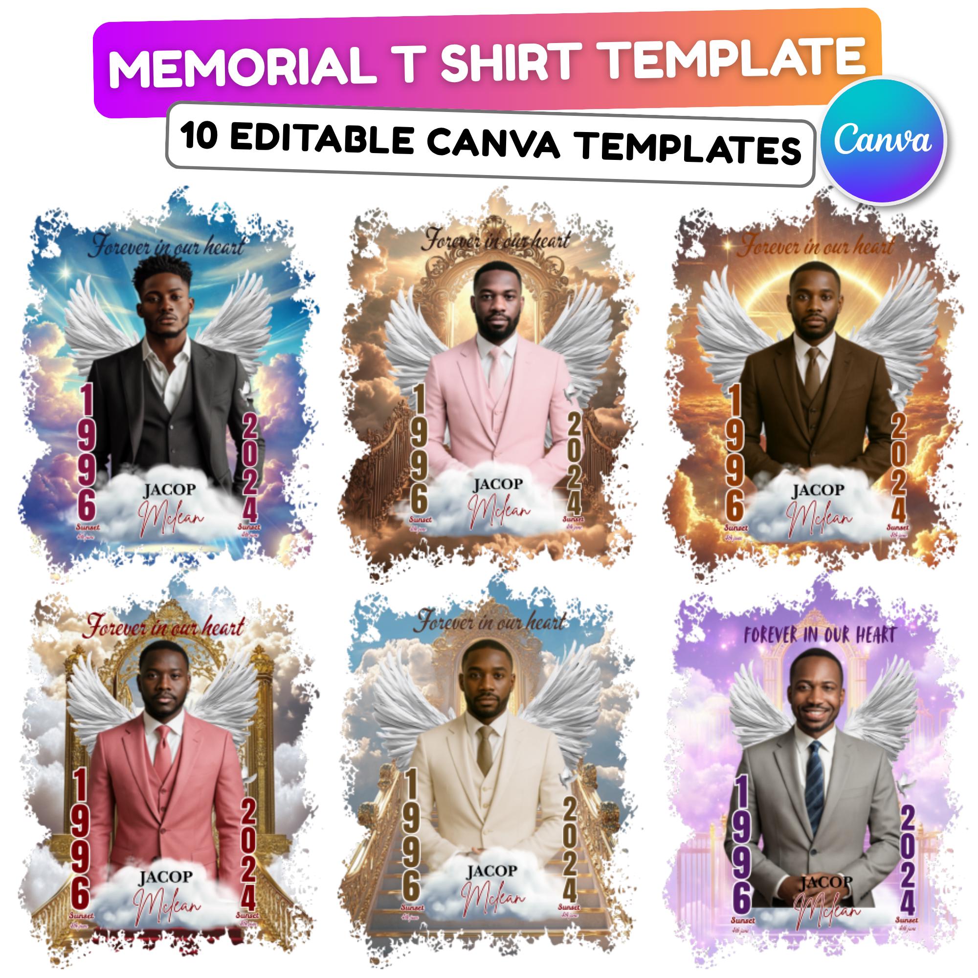 10 Forever In Our Heart Memorial T Shirt Editable Templates, In Loving Memory Templates, Memorial Canva Template, Digital Download - Editable Memorial Canva Template